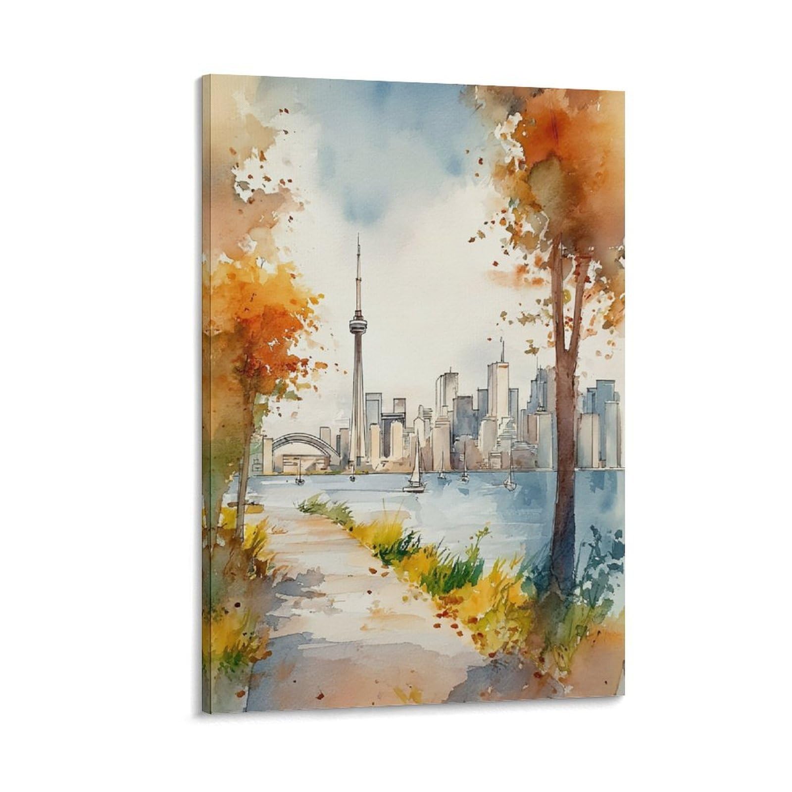 LCYNNH Toronto Cityscape 20x30inch(50x75cm) Vintage Travel Poster Watercolor Canvas Art