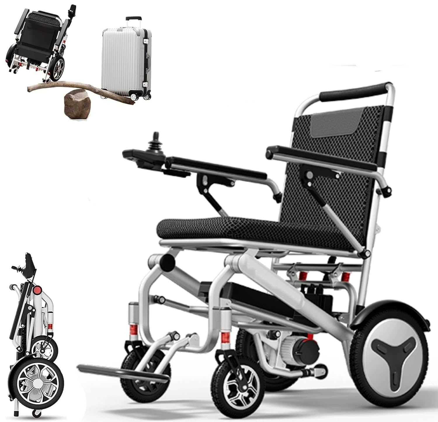 Silla de ruedas plegable eléctrica ultraligera, compacta y apta para aerolíneas, 15 kg, batería de litio de 6,6 A/12 A/20 A/30 A, soporta hasta 150 kg, ideal para viajes y uso diario,