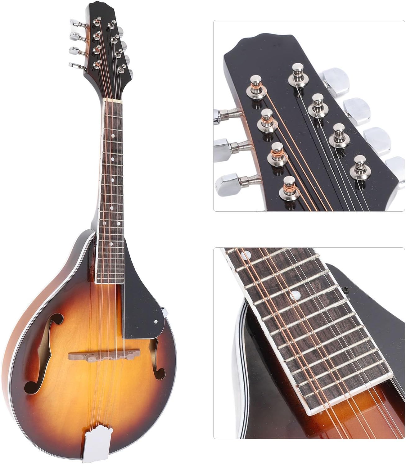Eujgoov Vintage Mandolin Instrument Set 8 String Right Handed A Shaped Acoustic for Beginner Adults in Sunburst Color