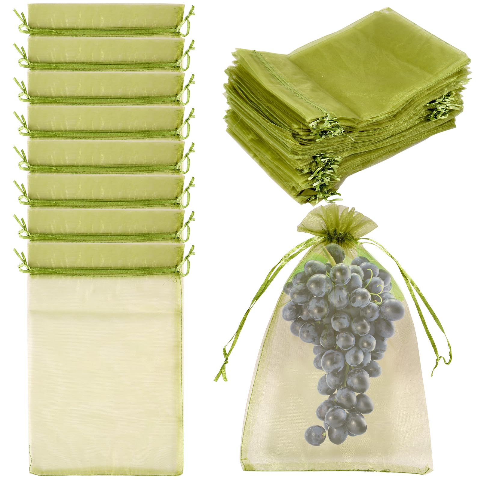 Sacs de protection pour raisins avec cordon de serrage 100 pièces - Réutilisables et respirants pour fruits (23 x 17 cm)