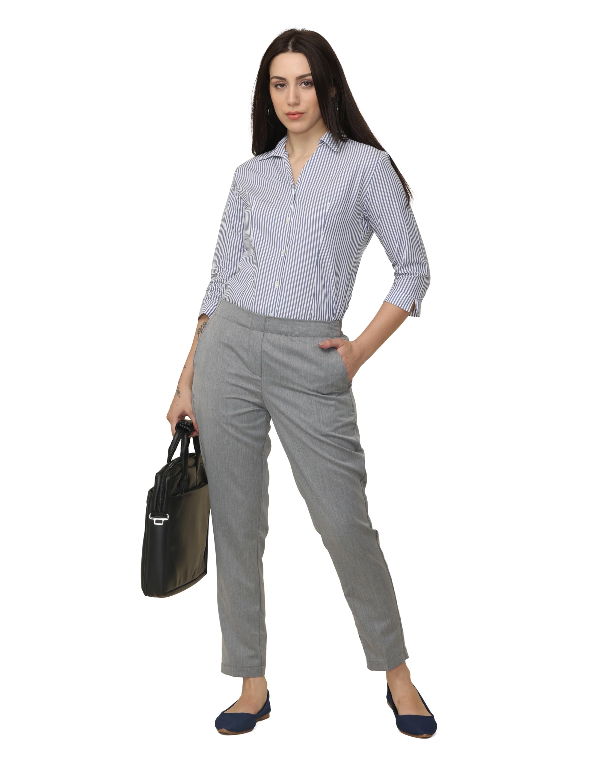 wearhouse Women's Polyester Solid Trousers Pant | Regular Fit for Office | Formal | (Grey)-picture-11