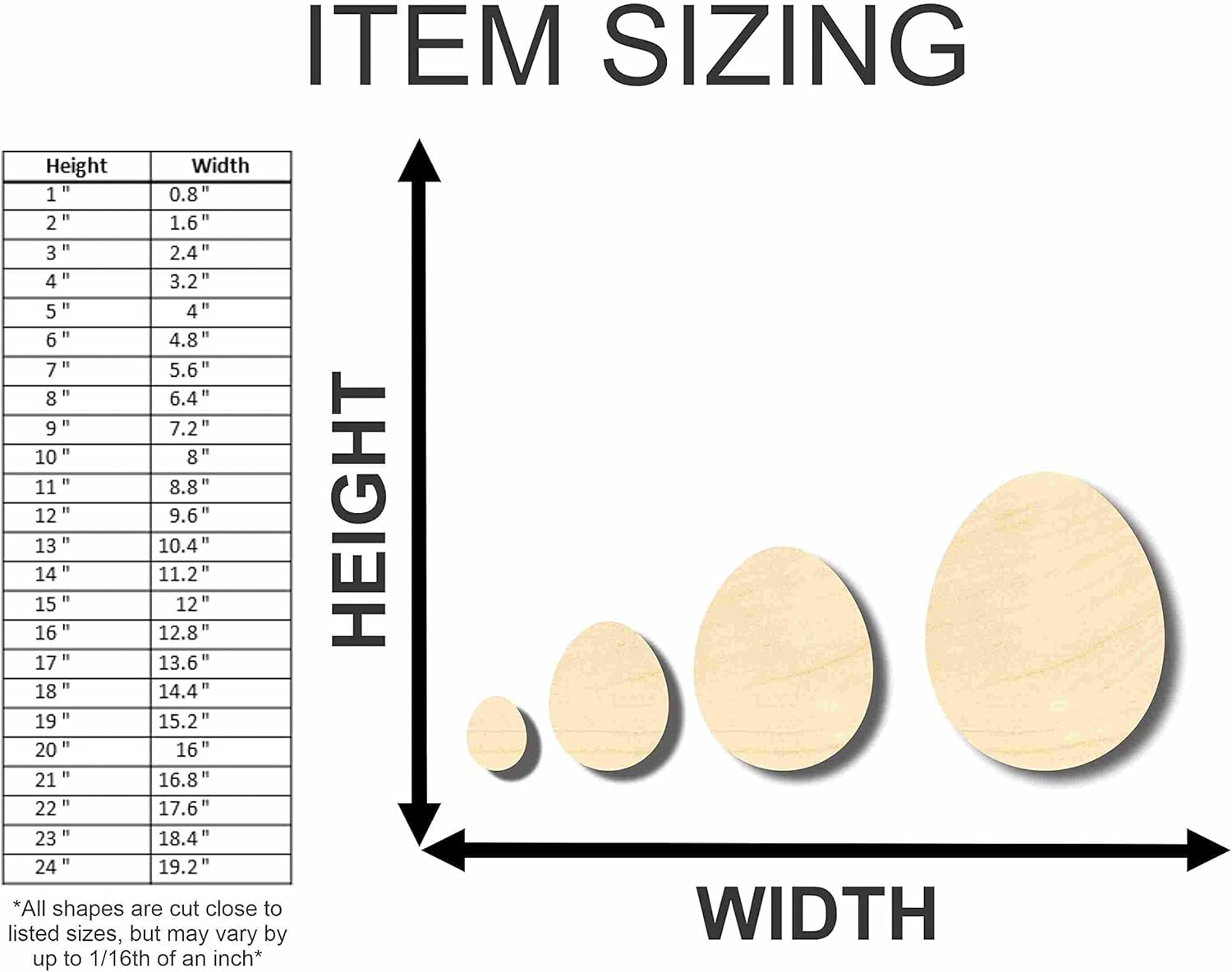 Unfinished Wood Craft Easter Eggs up to 46" DIY 18" / 3/4"