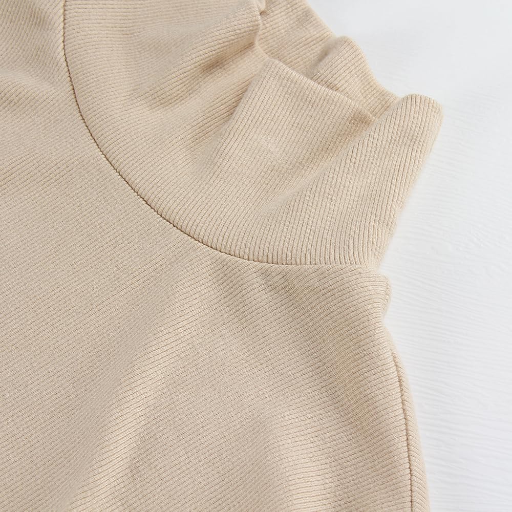 GEMBERA Body da donna elasticizzato a maniche lunghe a collo alto a costine lavorato a maglia aderente basic