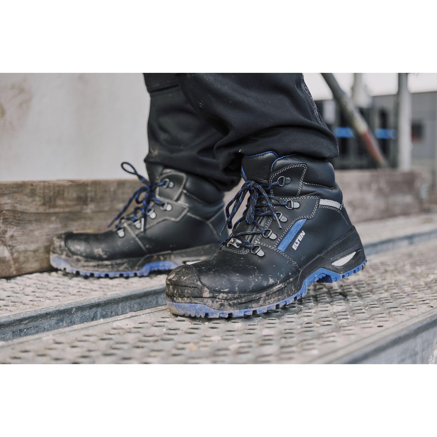ELTEN LEONARDO XXSG black-blue Mid ESD S3 | Sicherheitsschuhe für Damen & Herren, Stahlkappe, leicht, atmungsaktiv, Gr. 45