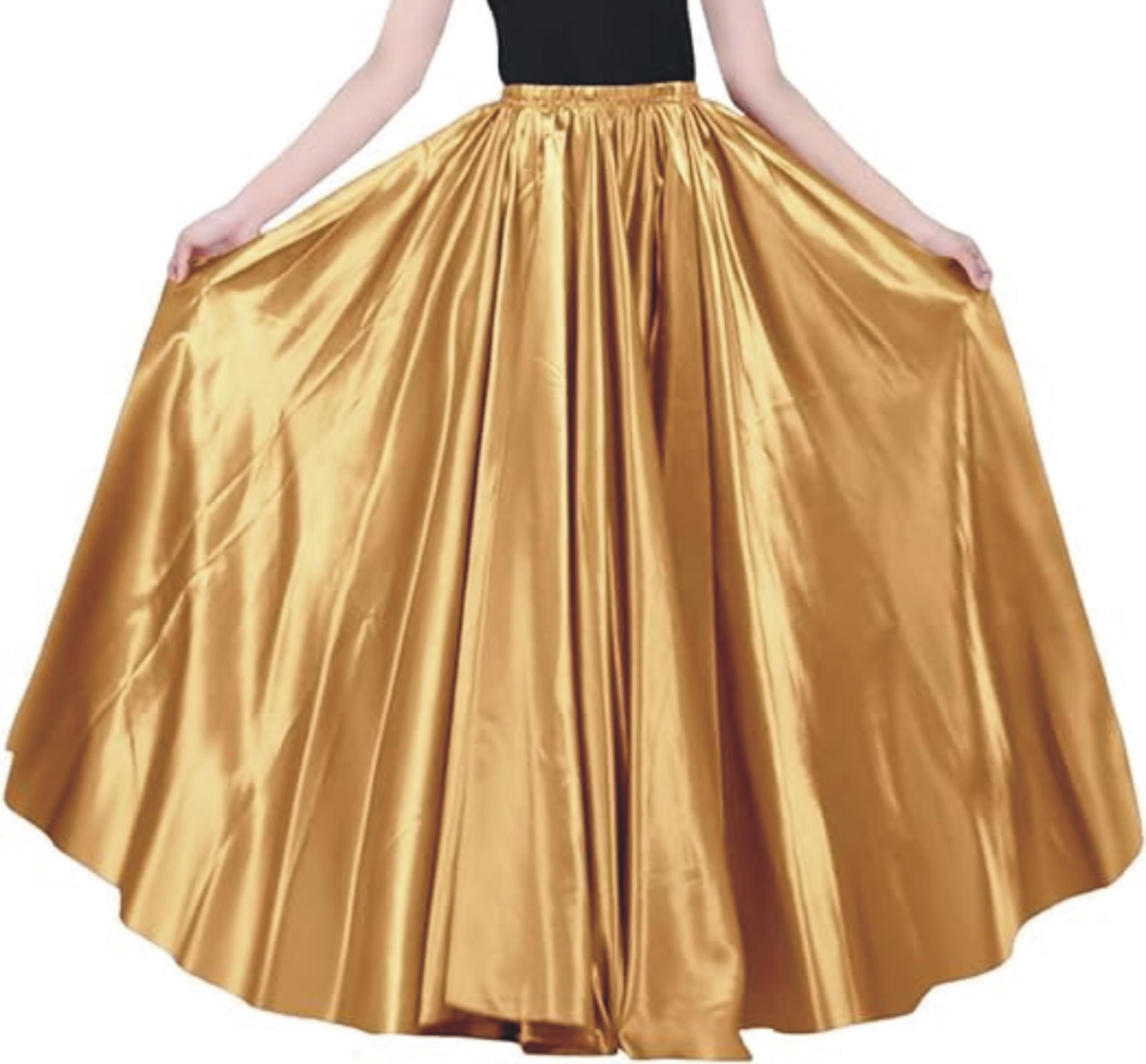 Radhika 'n' Dhaanya creationGirl's Silk Umbrella Skirt 40" with 8-9 Metre Flare Golden, Floor Length