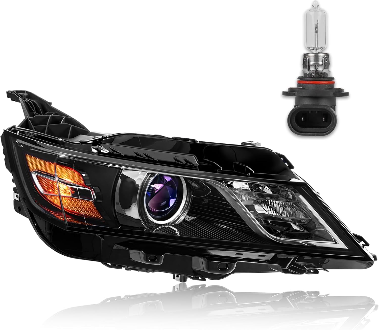 KUIPERAUTO Headlights Assembly Compatible with 2014-2020 Chevrolet Impala Driver Side w/High/Low Bulb 9005（included） Black/Clear/Amber