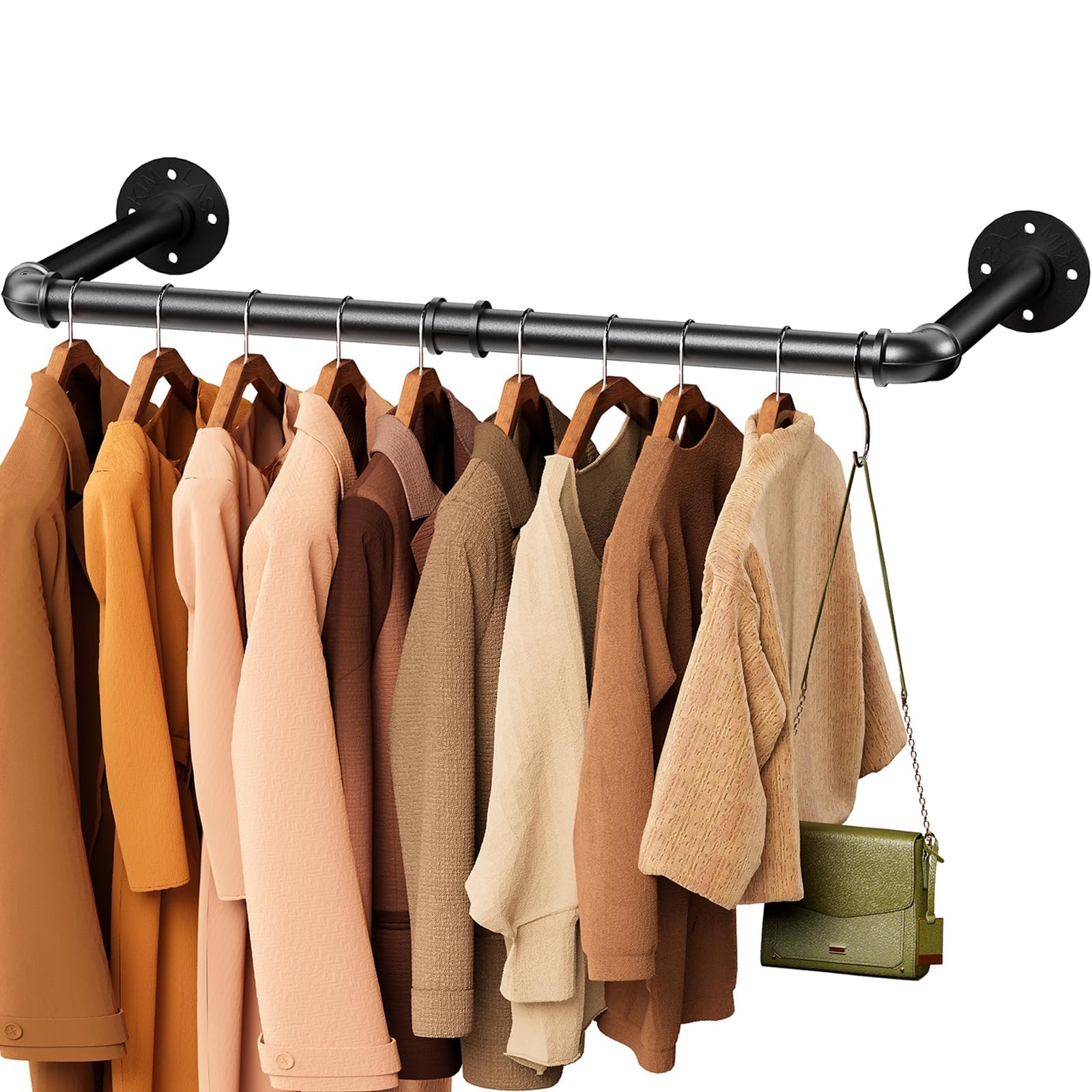 Wall Mounted Clothes Rail, 96cm, Industrial Pipe Clothing Rack, Black Wall Clothing Rack, Multi-Purpose Clothing Hanging Rod for Laundry Room, Closet Storage,Bedroom, Closet