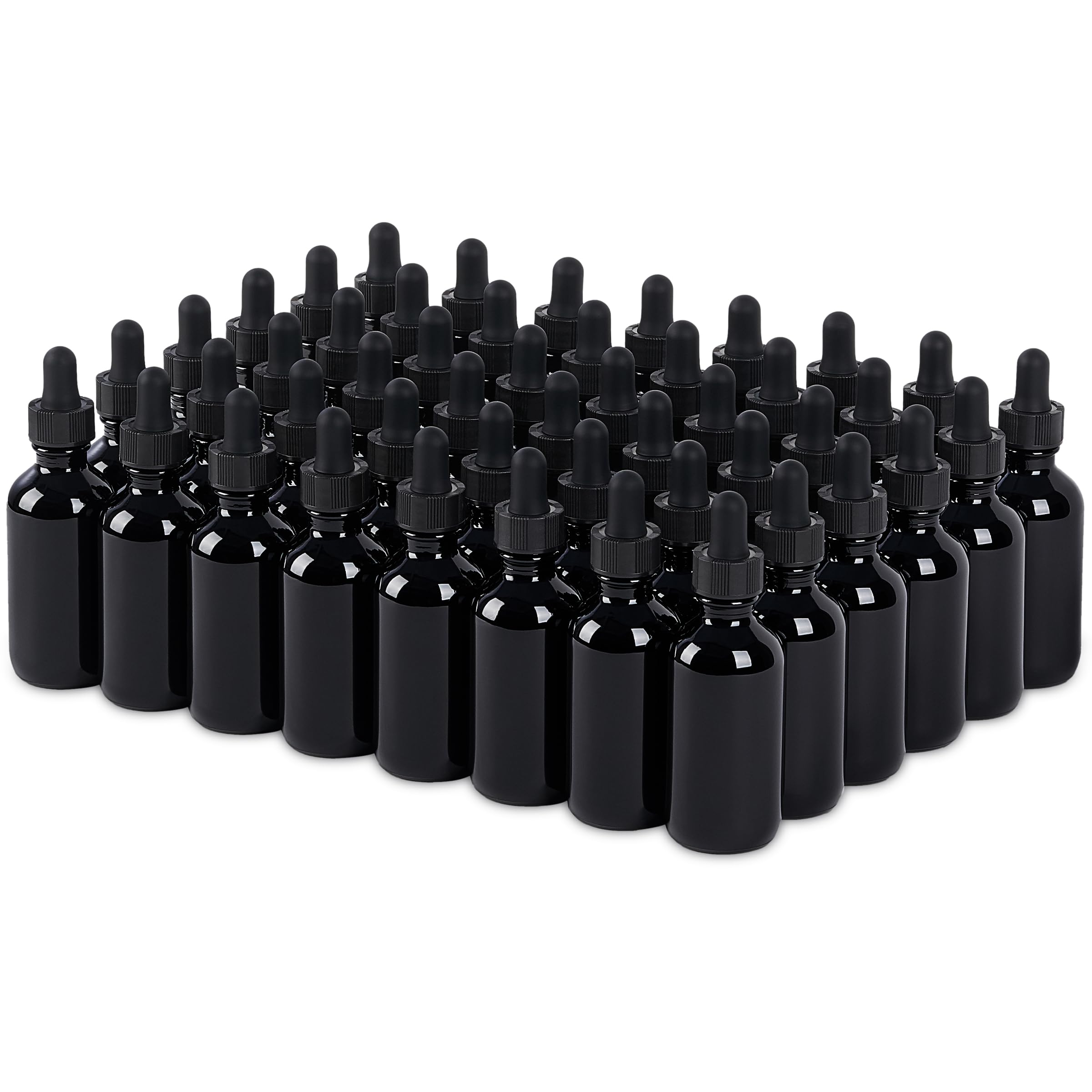SprayDroplet 48 Pcs, 2oz Glass Dropper Bottle, Leakproof Tincture Bottles with Dropper, Black Reusable Eye Dropper Bottle, for All Kinds of Liquids (