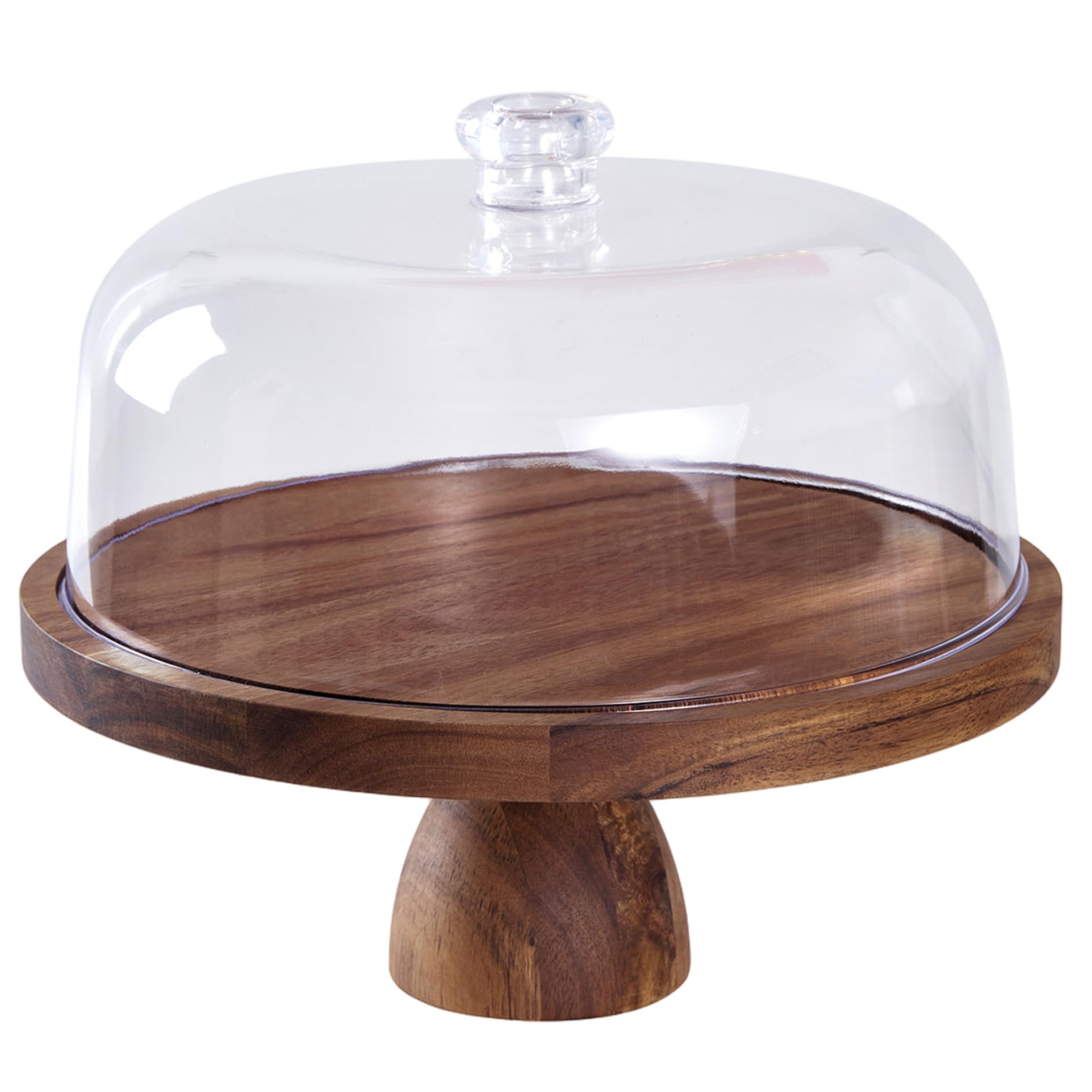Soporte para pasteles de 12 pulgadas, soporte para pasteles de madera con mango superior esférico, tapa acrílica, recipiente redondo para refrigerios con patas para exhibir postres, platos de queso