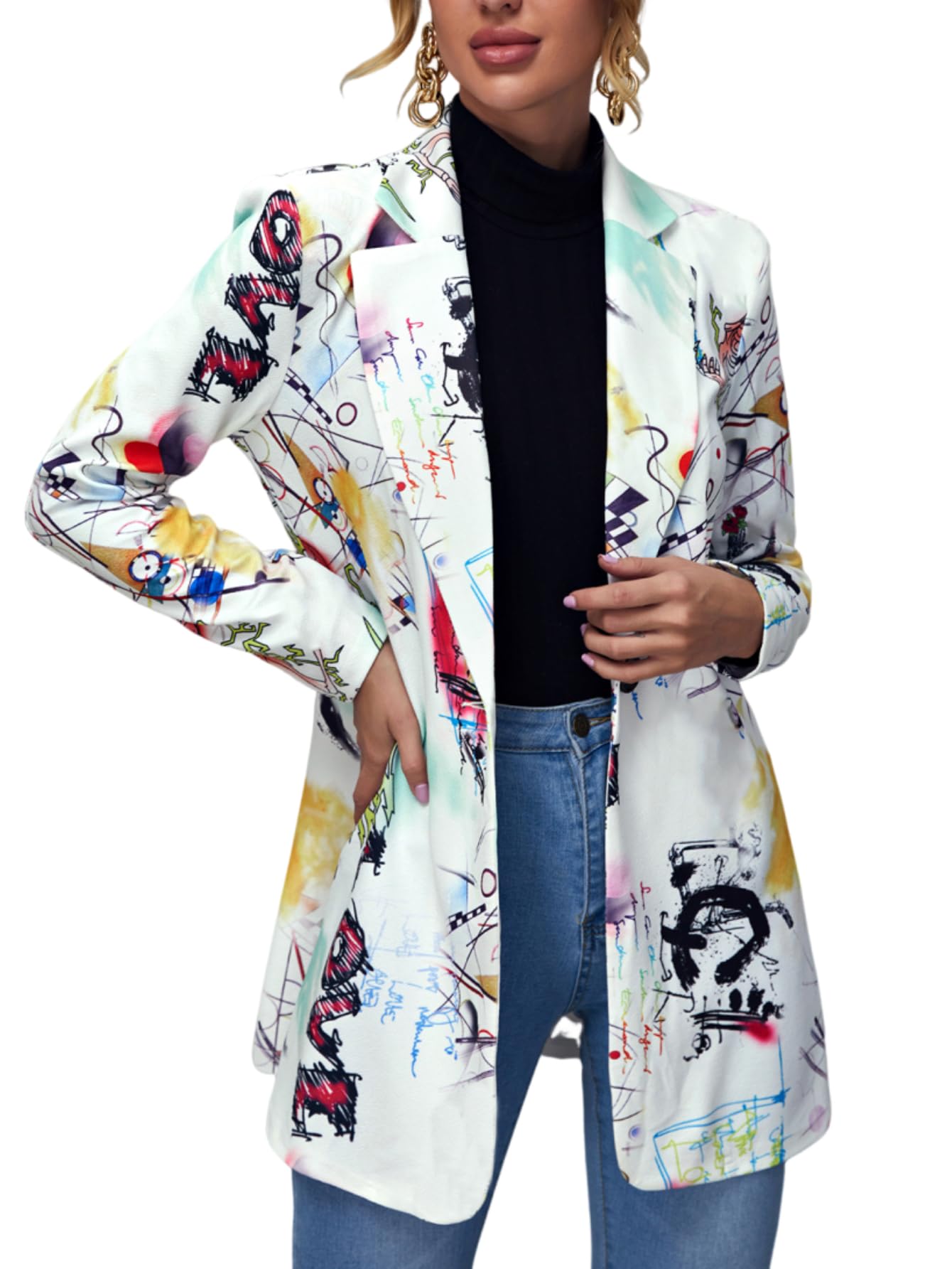 Floerns Womens Casual Long Sleeve Graphic Colorful Blazer Work Suit Jackets