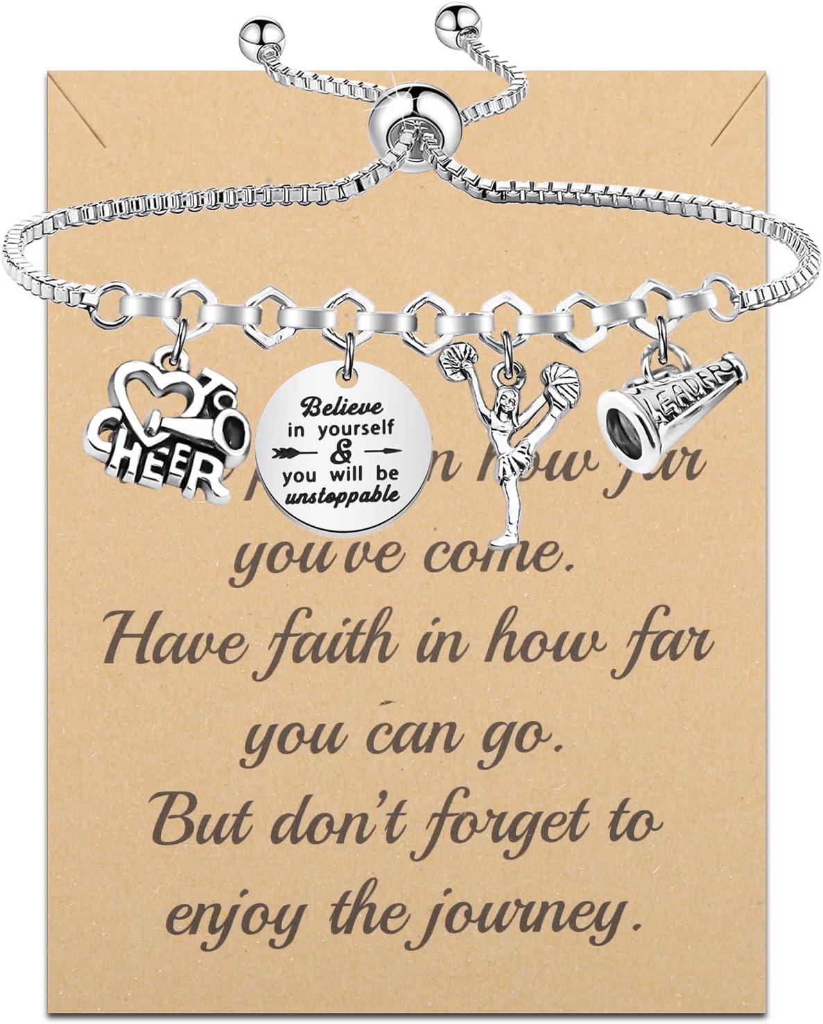 FUSTMW Cheer Charm Bracelet Cheerleading Gifts Bracelet Cheer Jewelry for Cheerleaders Cheer Coaches or Team (cheer br)