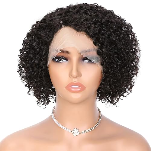 Miniatura 3 de WIGER Pelucas de cabello humano rizado con encaje frontal, sin pegamento, peluca de cabello rizado negro duendecillo HD, peluca de encaje ondulado