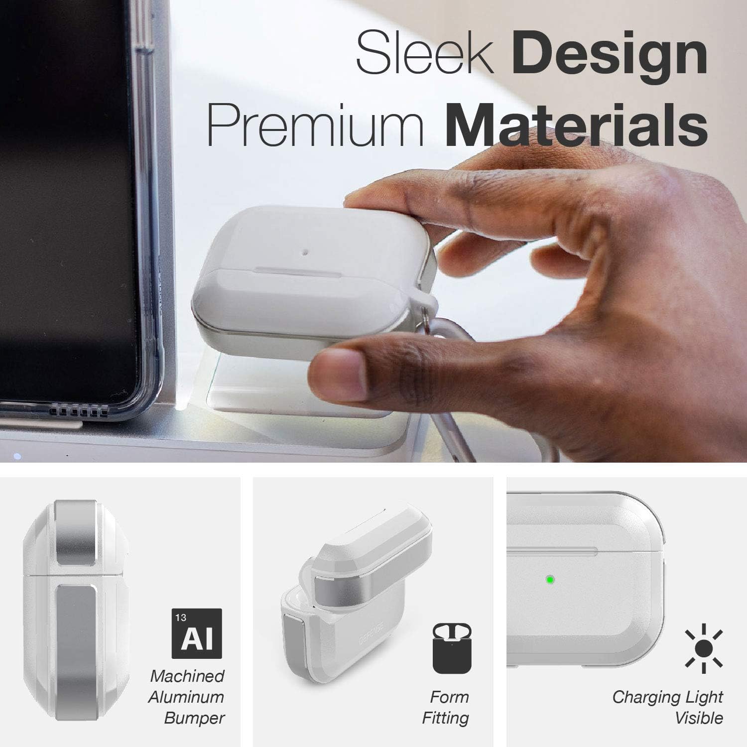 X-Doria Raptic Trek Series, Apple AirPods Pro Case (Formerly Trek) - Anodized Aluminum, TPU, and Polycarbonate Protective Case for Apple AirPods Pro, (Silver)