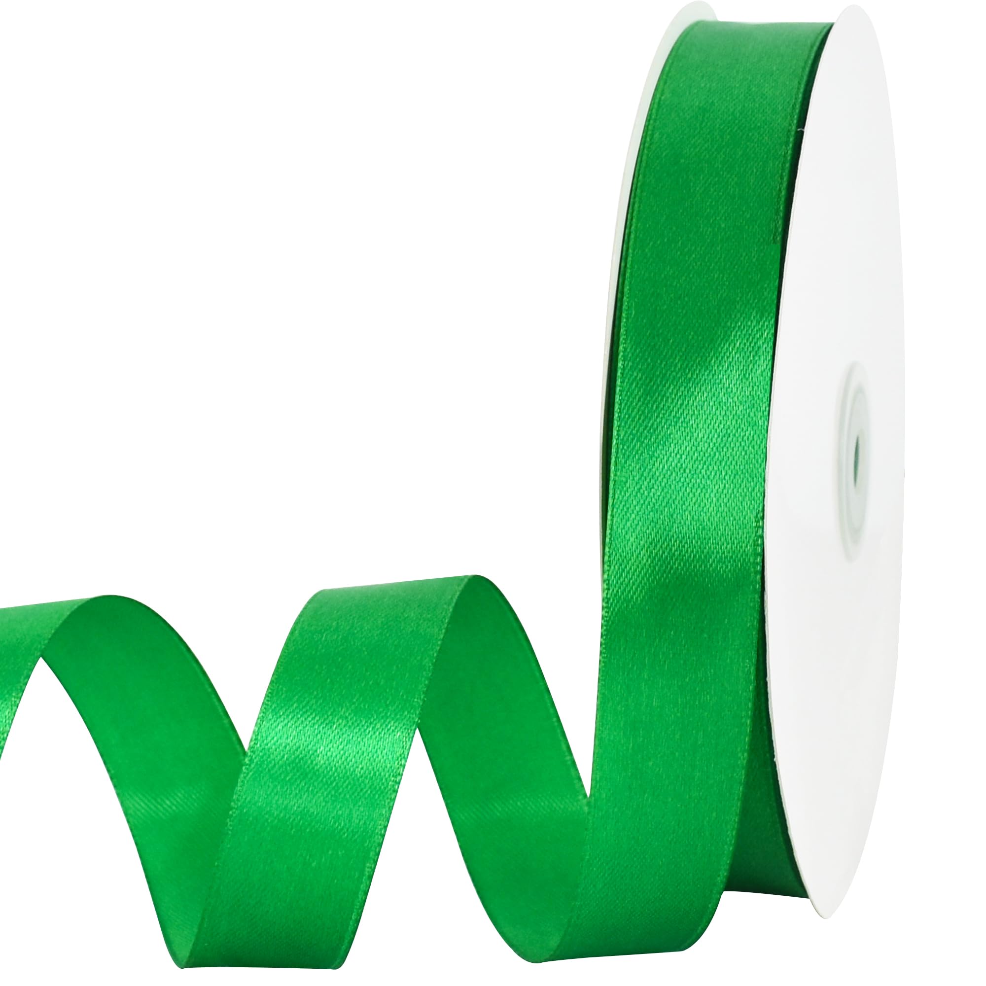 TONIFUL 7/8 Inch x 100yds Bright Green Satin Ribbon Thin Solid Frabic Ribbons for Gift Wrapping, DIY Crafts Bows, Invitations, Floral Bouquets, Christmas Wedding Party Valentine's Decor — image 1