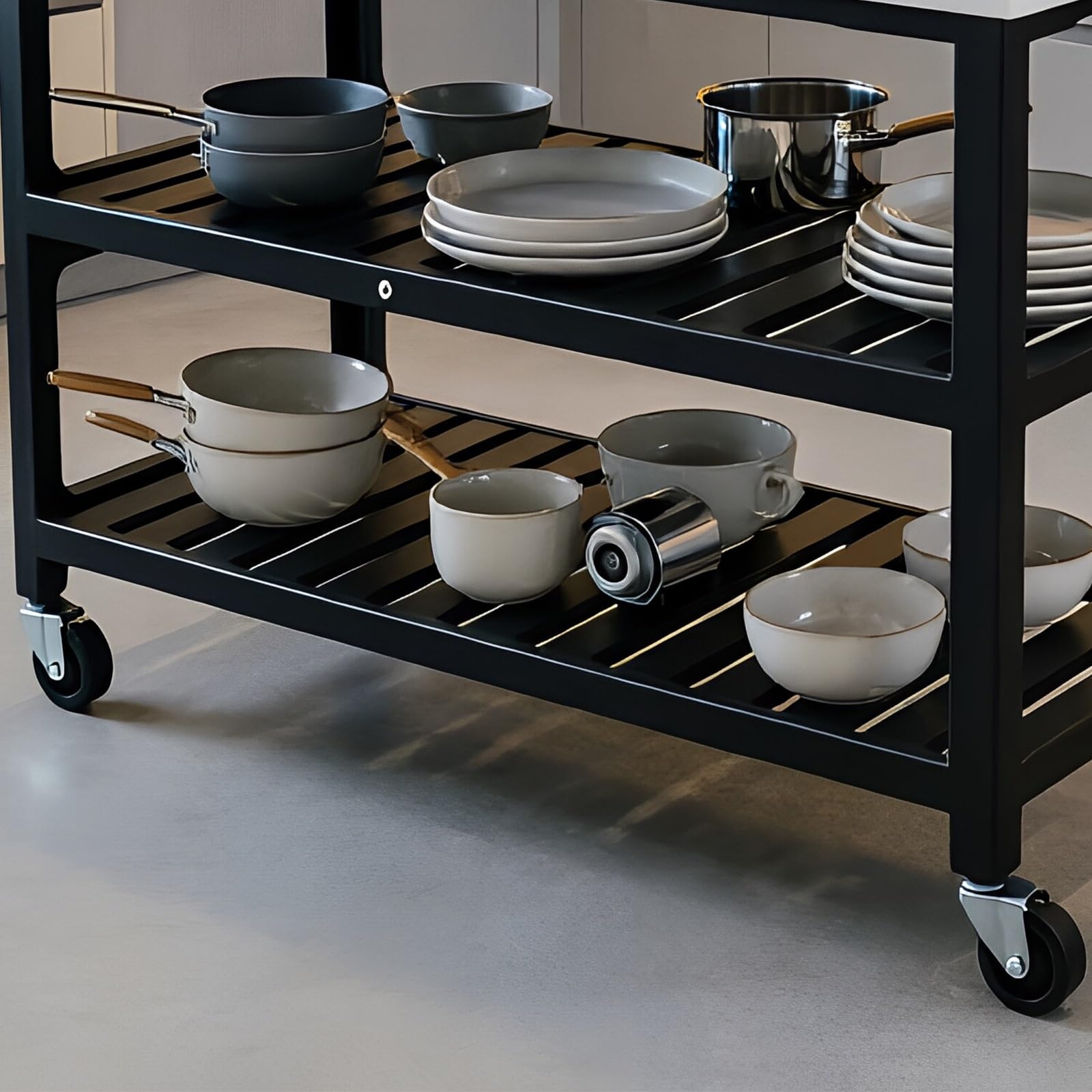 Zf9tBw5sH Unità cucina ad isola Carrello for isola da cucina con rotelle multiuso in metallo a 3 livelli piano in pietra e ruote