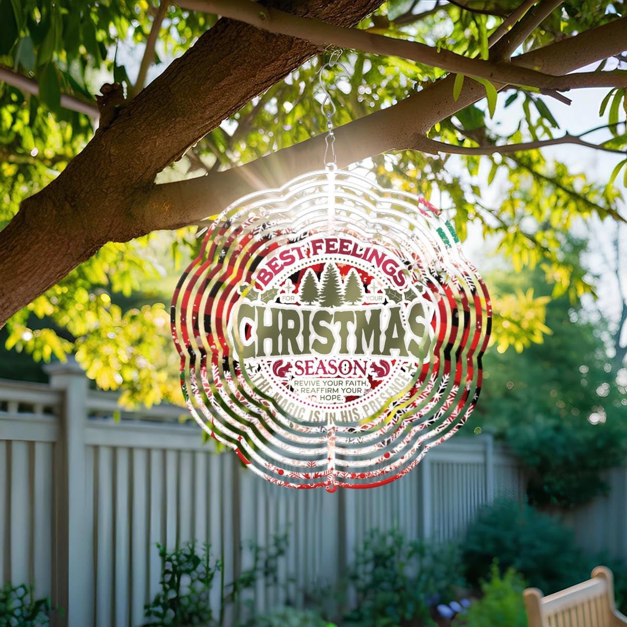 Best Feelings for Your Christmas Wind Spinners 3D Stainless Steel Laser Cut Metal Double Sided Printing-Hanging Indoor/Outdoor Decorations Yard Gardening Decor,Metal Kinetic Art 14x14 inches
