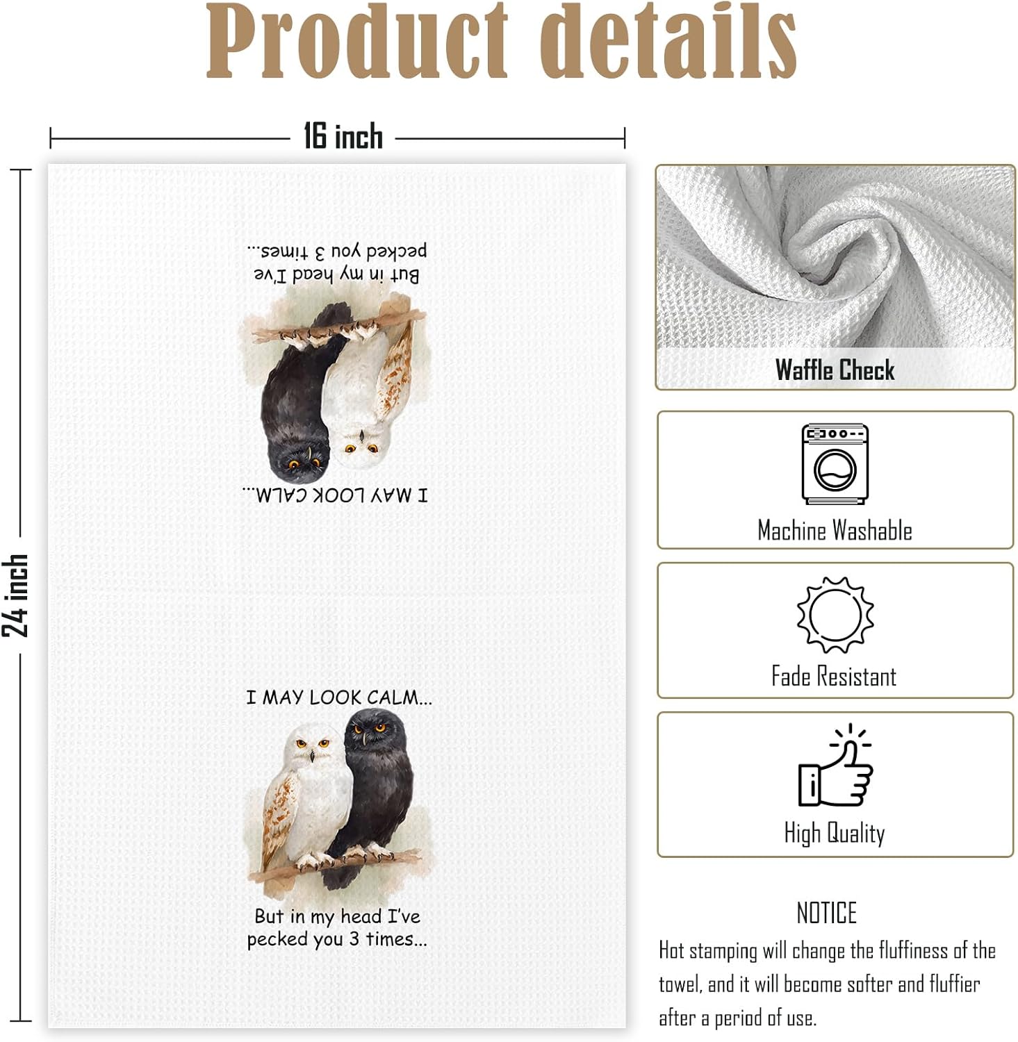 Owl Gifts Kitchen Towels, Owl Bird Decor, I May Look Calm but in My Head, Owls Bird Hand Towel for Bathroom, Owls Gifts for Women - Image 7