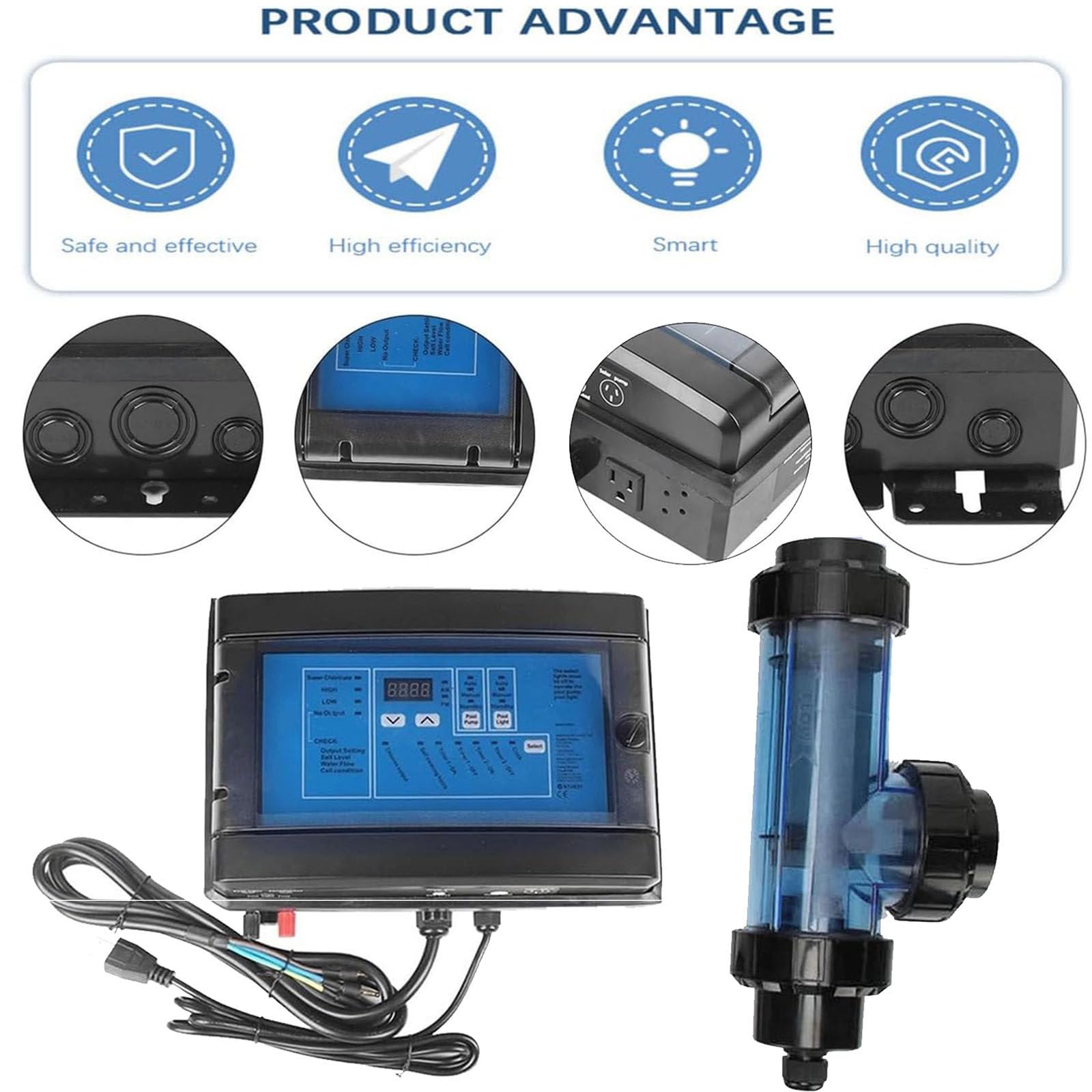 Clorador Salino 10g/H-50g/H, Tratamiento de Agua para Piscinas y Spas, Plástico, Función de Limpieza Automática, Tecnología Avanzada de Microordenador,30g/h