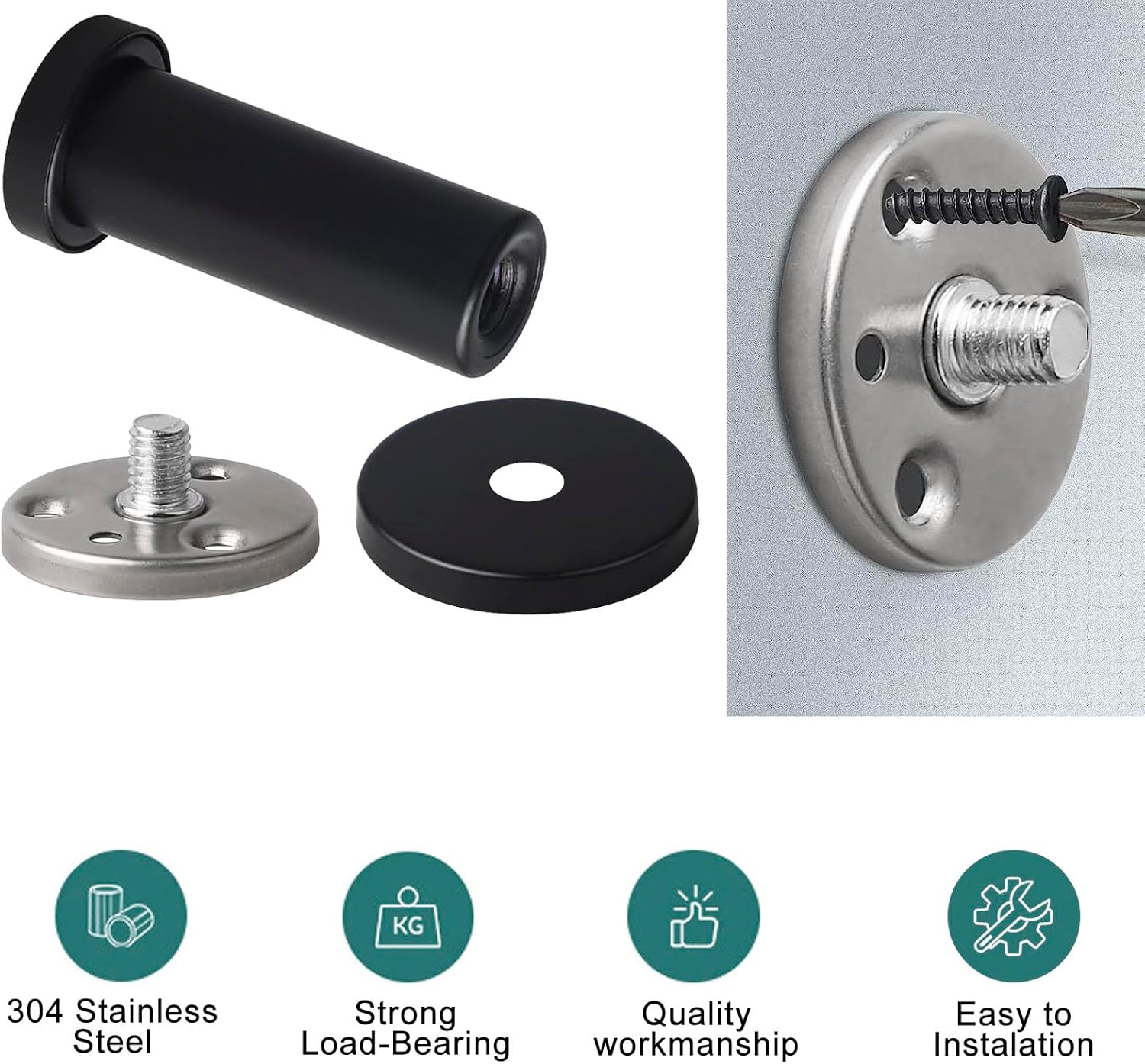 6 Pcs Matte Black 2.2" Round Towel Hooks 304 Stainless Steel Robe Hook Holder for Wall Clothes Hooks Bathroom Kitchen Bedroom