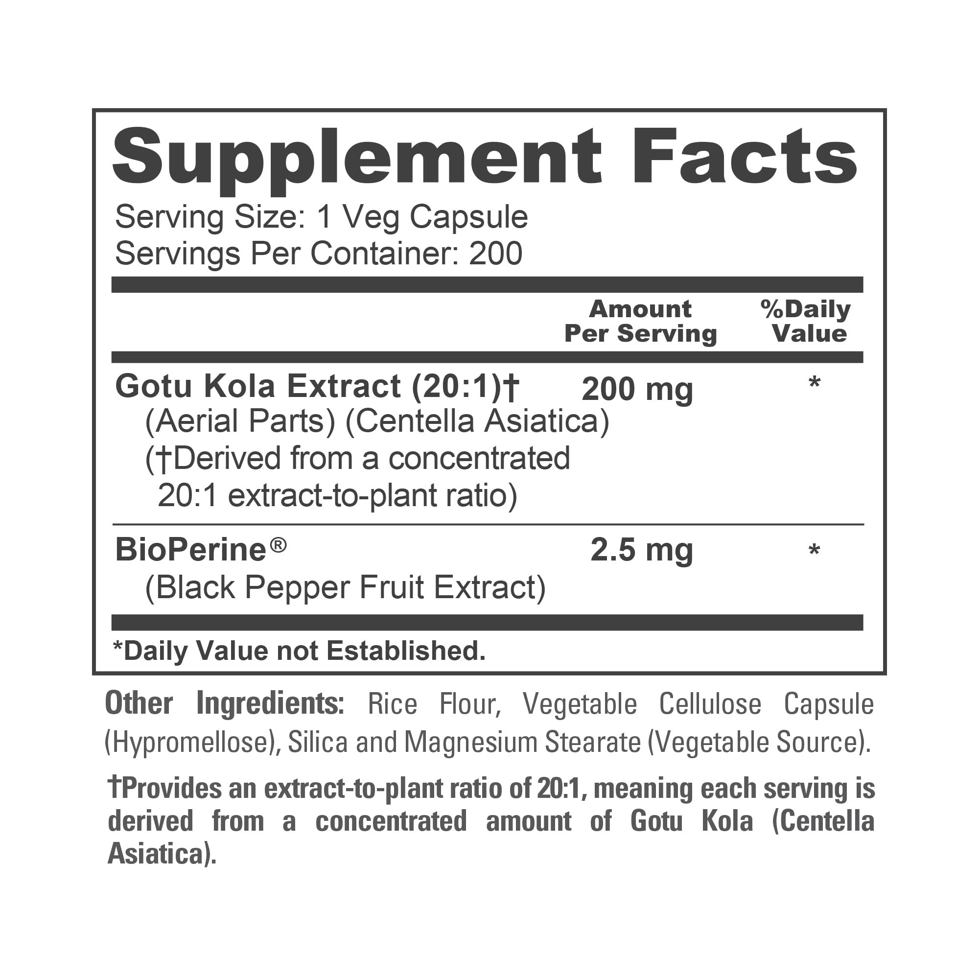 Gotu Kola, Vegan, 200mg, 200 Veg Capsules - 200 Servings — Amazon image 4