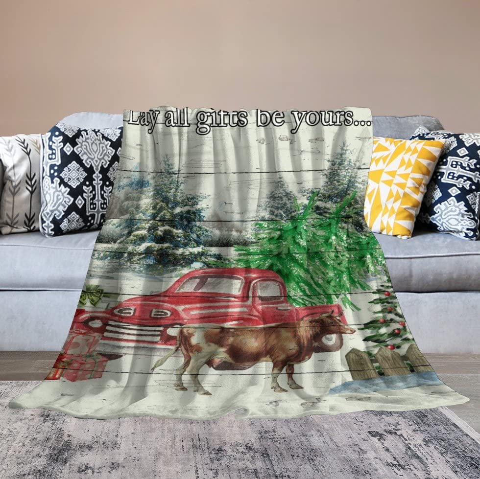 Couverture chaude plaid hiver enneigé camion arbres de Noël