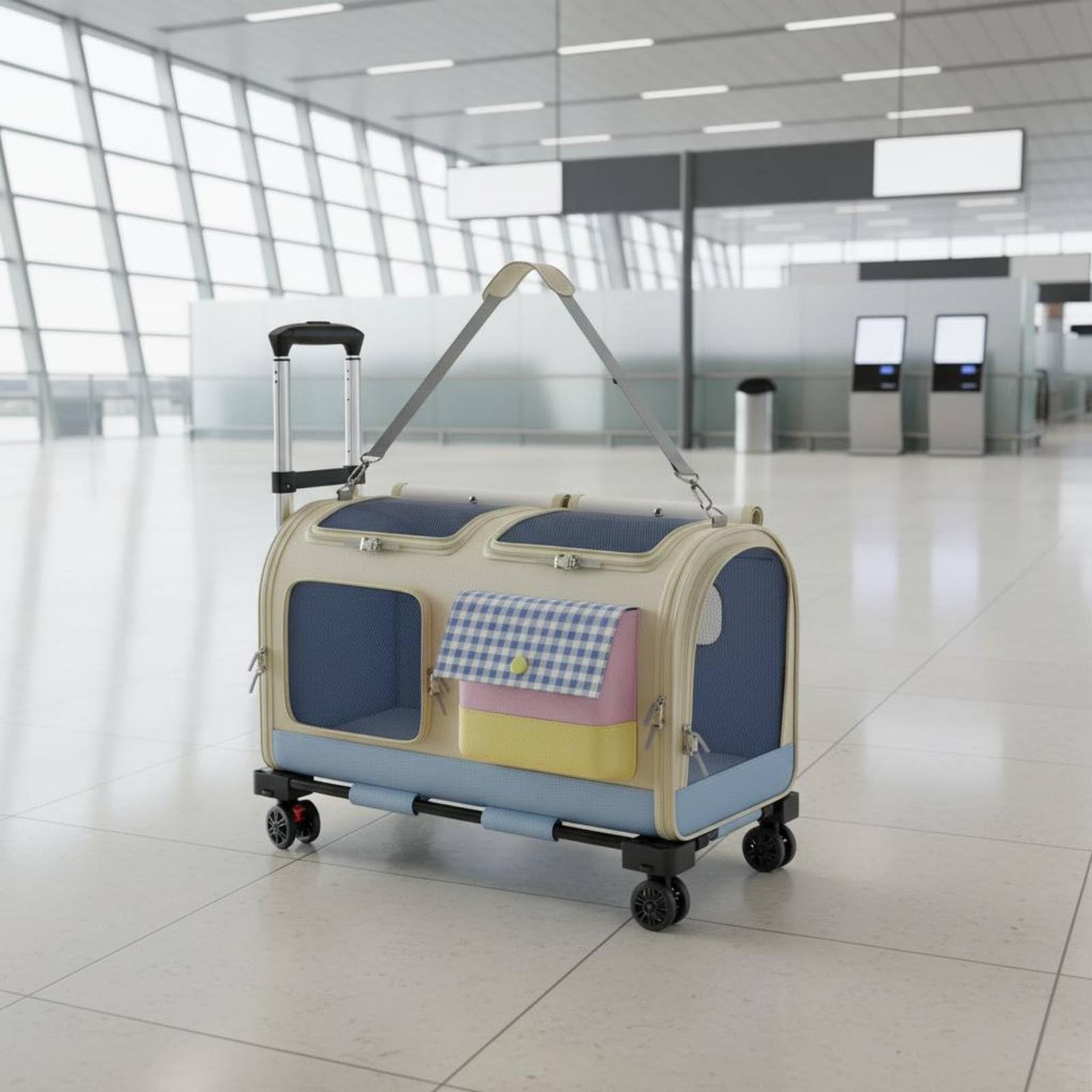 Travel Carrier Katzen Trolley Koffer Tiertransport Tasche Haustier Rucksack Transportbox mit Ruhigem Rollkomfort Und Formstabilem PP Gehäuse Klappbar, Mit Schultergurt