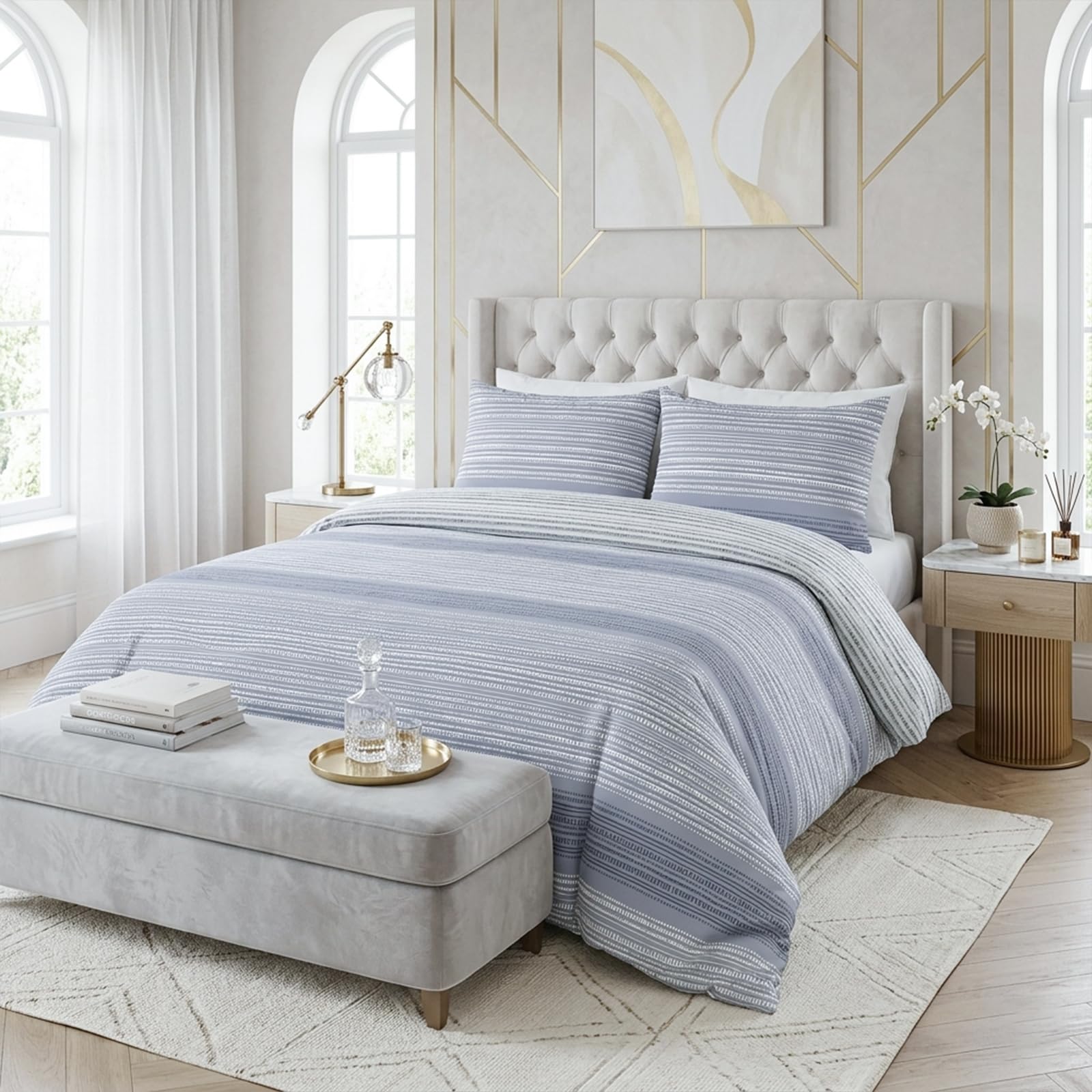 M&J Home Penny Stripe Duvet Cover Set Blue Double 85GSM - Includes Duvet Cover & Pillowcase(s) — image 1