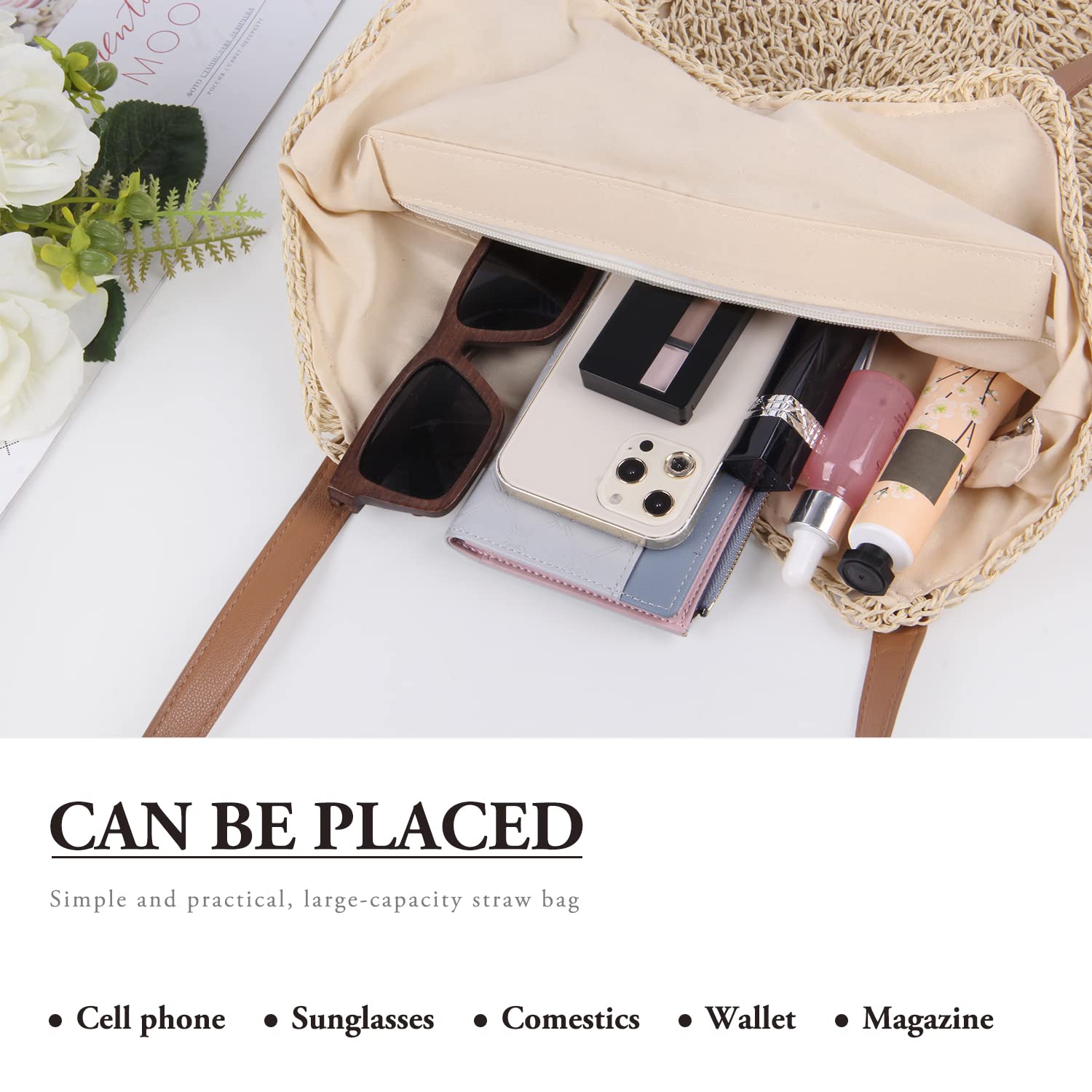 Sac à Bandoulière en Paille Tissage à la Main pour Femme - Fourre-tout Bohème d'Été pour Plage