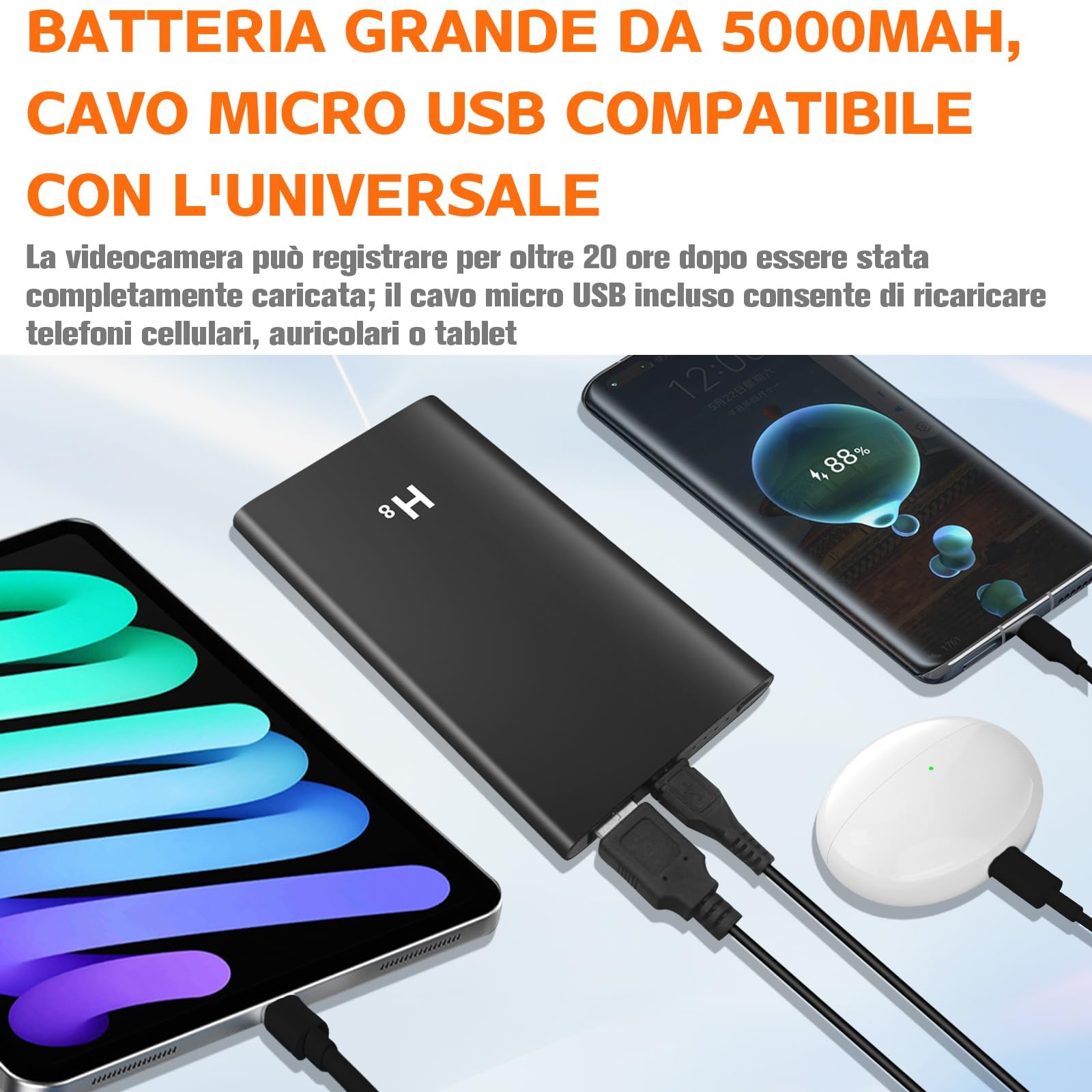 UYIKOO Telecamera Nascosta, Mini Telecamera Spia 5000mAh Power Bank, Portatile Spy Cam HD 1080P 20+ Ore Registrazione con Sensore di Gravità Visione Notturna