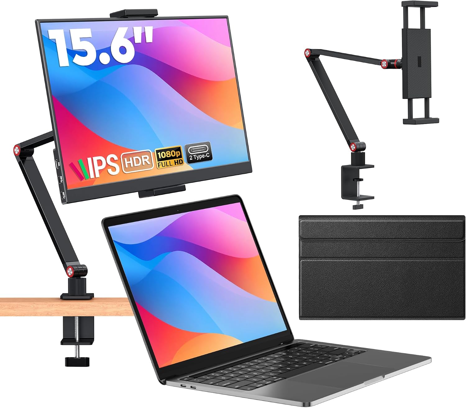 15.6” Portable Monitor with Adjustable Stand, Smart Cover, 1080P IPS Screen