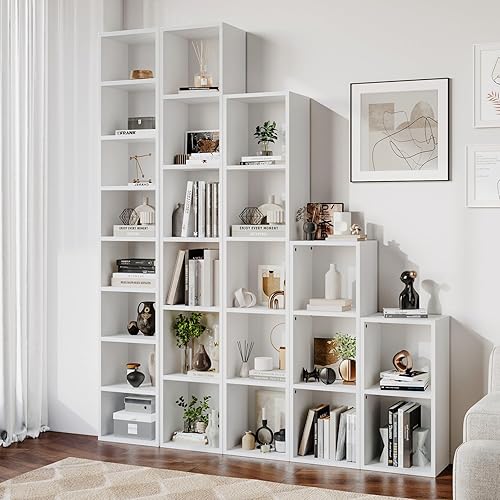 Miniatura 5 de oneinmil Estantería estrecha de 71.5 pulgadas de alto, estante de exhibición de cubo de 8 niveles, estantería de esquina moderna con espacio de