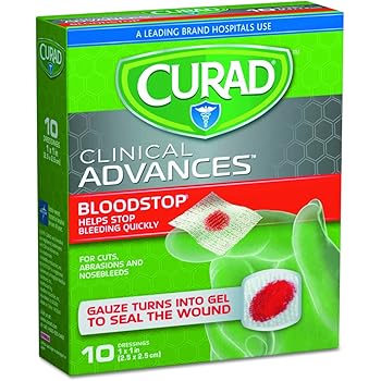 Curad Bloodstop Hemostatic Gauze, 1 X 1 Inches, 10 Count