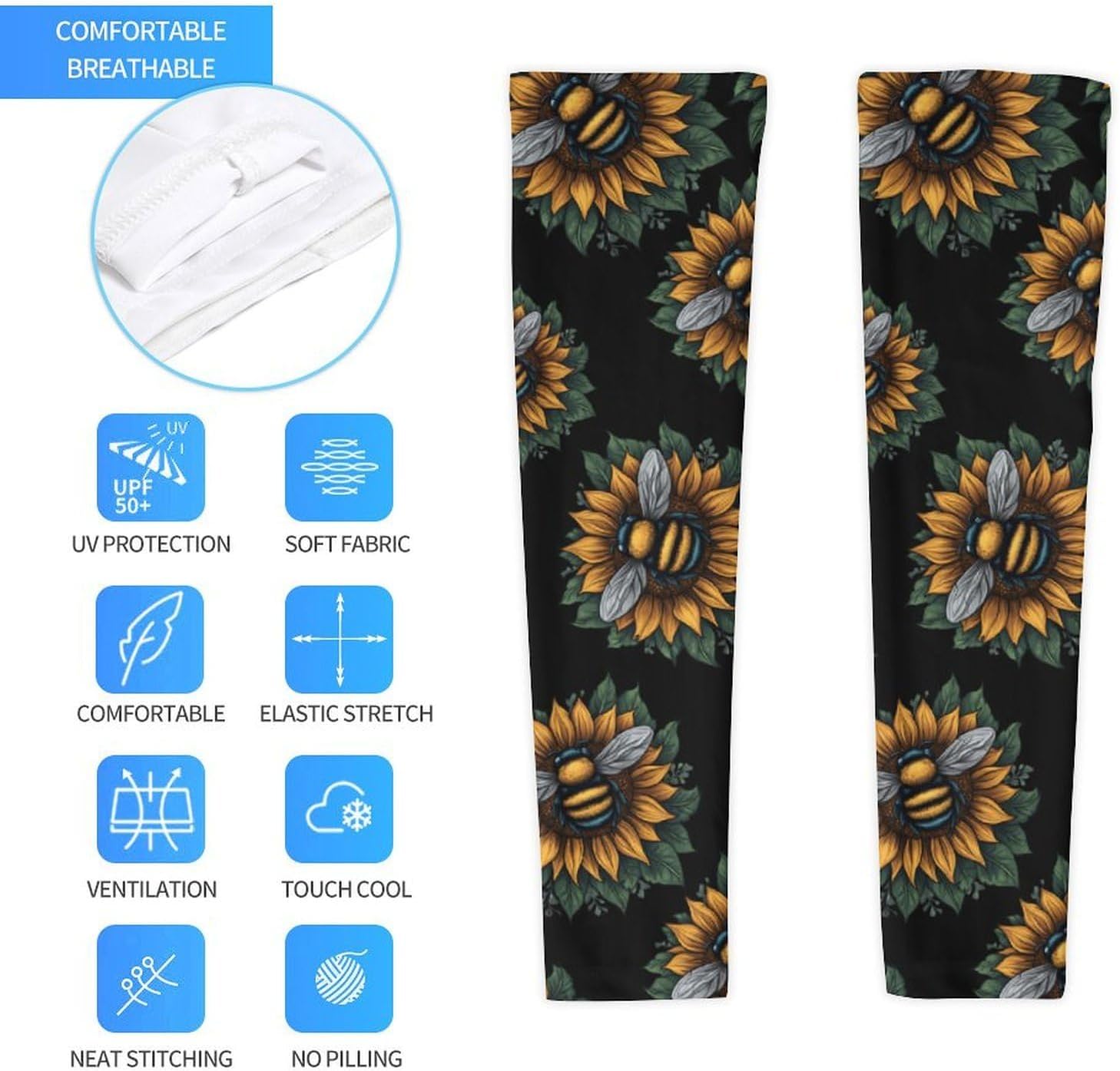 Sunflower Save The Bees Arm Sleeves Sun Protection Sleeves Sports Cooling Arm Compression Sleeve for Men Women
