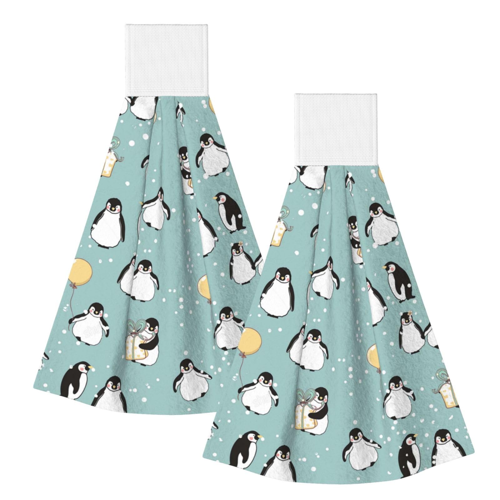 DOPKLNA Penguin Balloon Snowflake, 2 Pcs Hanging Coral Fiber Hand Towels for Bathroom, Absorbent Kitchen Towels