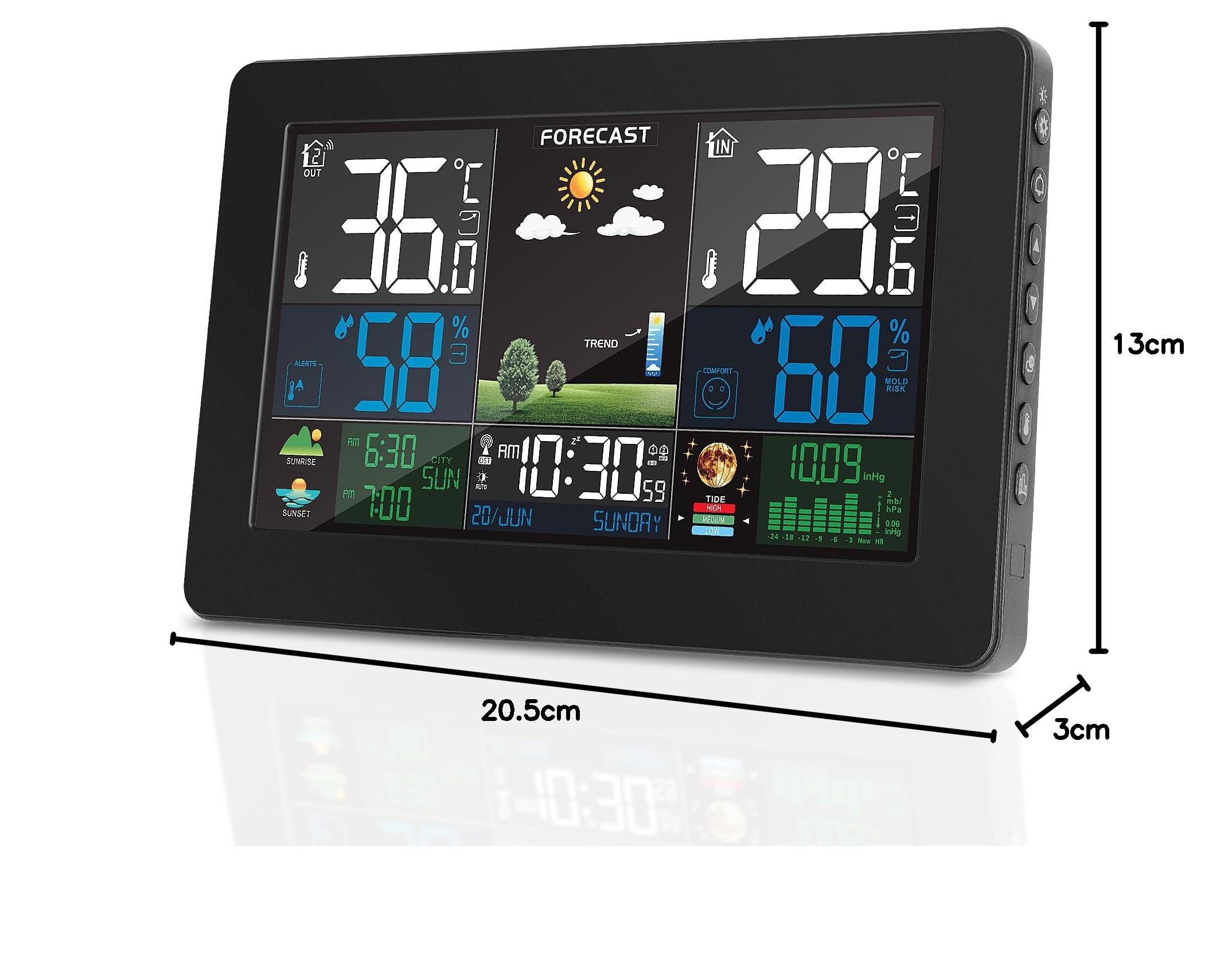 Stazione Meteo con Sensore Esterno, Barometro Digitale LCD Wireless DCF, Sveglia, Fase Lunare