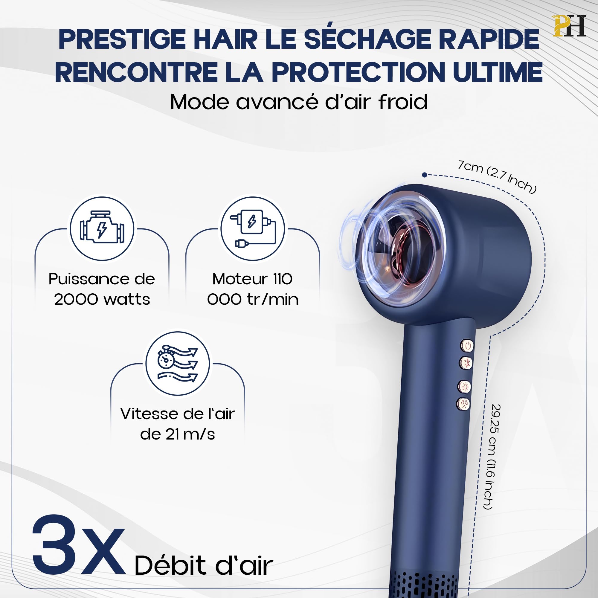 Sèche-cheveux ionique professionnel – Compact, puissant, léger et silencieux – Diffuseur boucles, brushing, air froid – Multifonction, accessoires inclus, garantie 2 ans