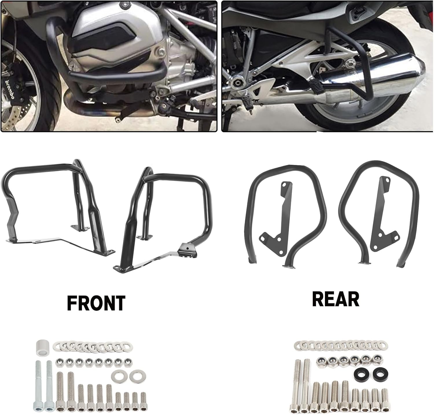 CHIFUN Engine Guard Front Rear Highway Crash Bars Steel Replacement for BMW R1200RT 2014-2018 Black Motorcycle Frame Protection Bars