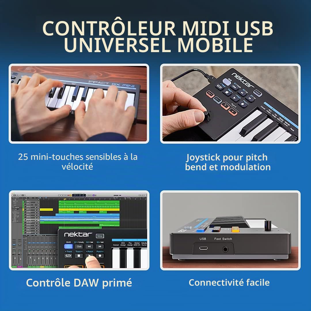 Nektar Impact GX Mini contrôleur MIDI USB, 25 touches