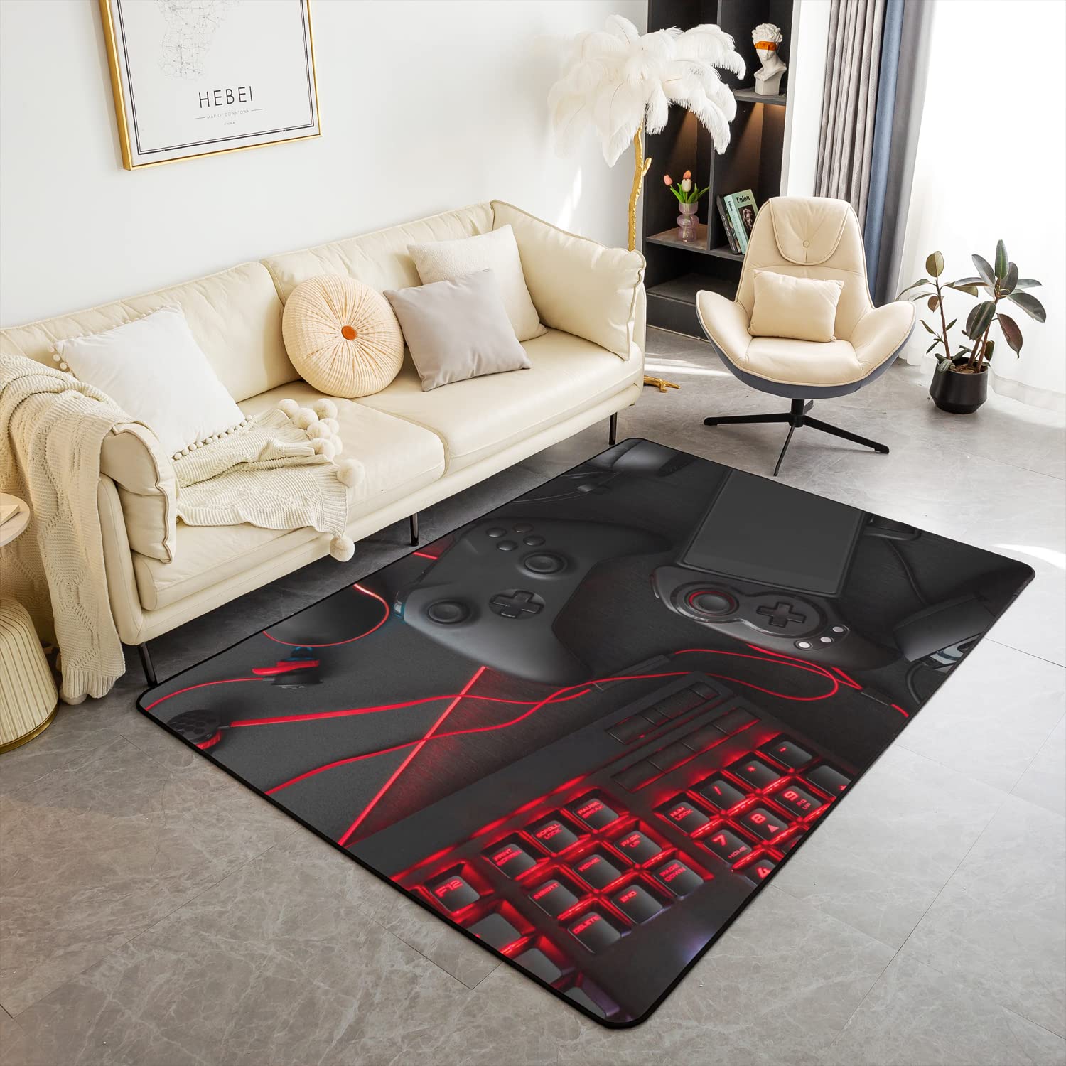 Tapis art abstrait au motif de souris et clavier cool, format 100 x 150 cm pour décoration