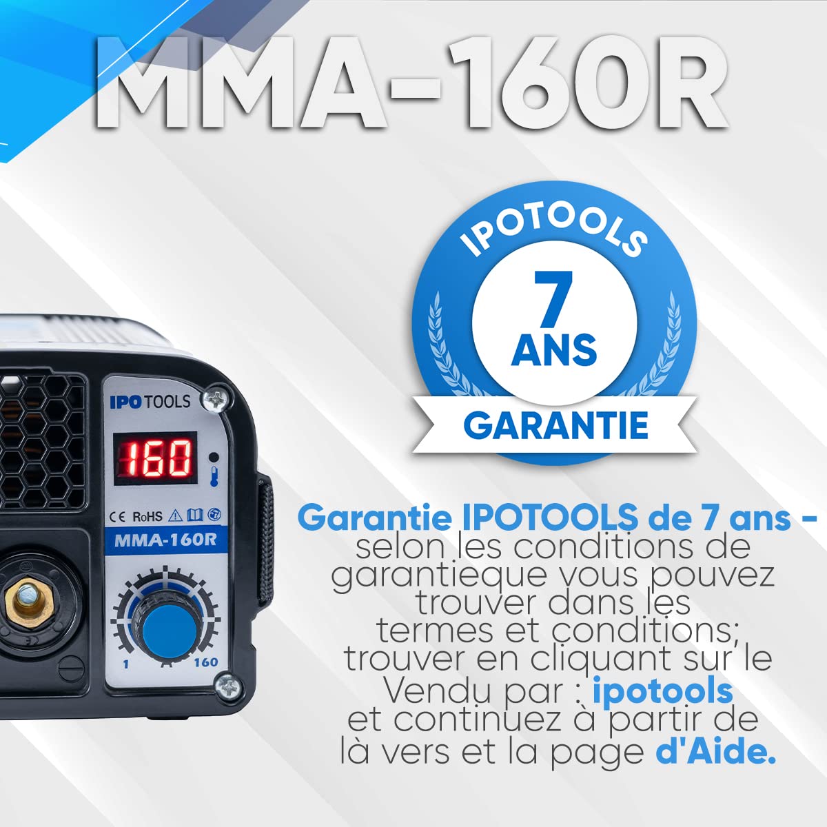 IPOTOOLS MMA-160R posté a souder a l arc - poste a souder a larc DC MMA Inverter avec 160 A/Affichage Numérique / 230 V/Antistick/Hot Start/Arc-Force/garantie de 7 ans