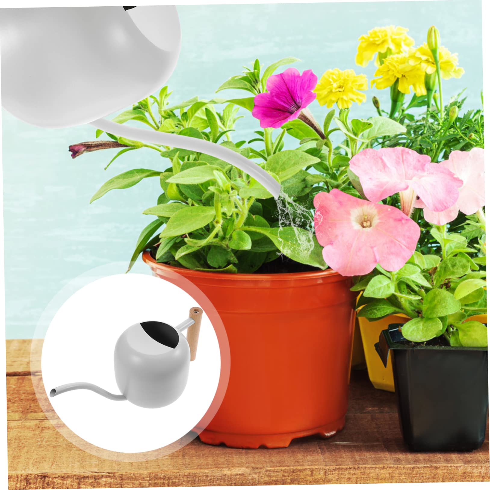 Regadera De De Metal con Mango De Madera Regadera para Flores para Jardinería y Cuidado De Plantas