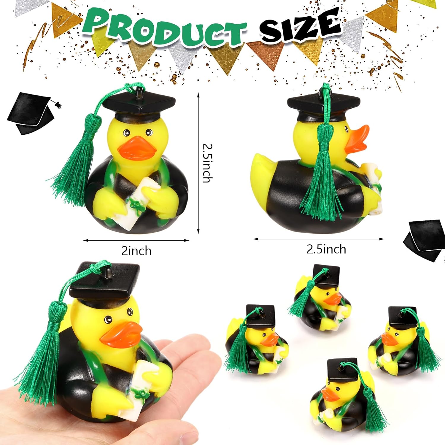 Lewtemi 48 Pcs Diploma Rubber Ducks 2024 Grad Rubber Duck Bulk Cake Topper for Bathtub Swimming Pool Theme Party, 2.5 x 2.5 x 2 Inch