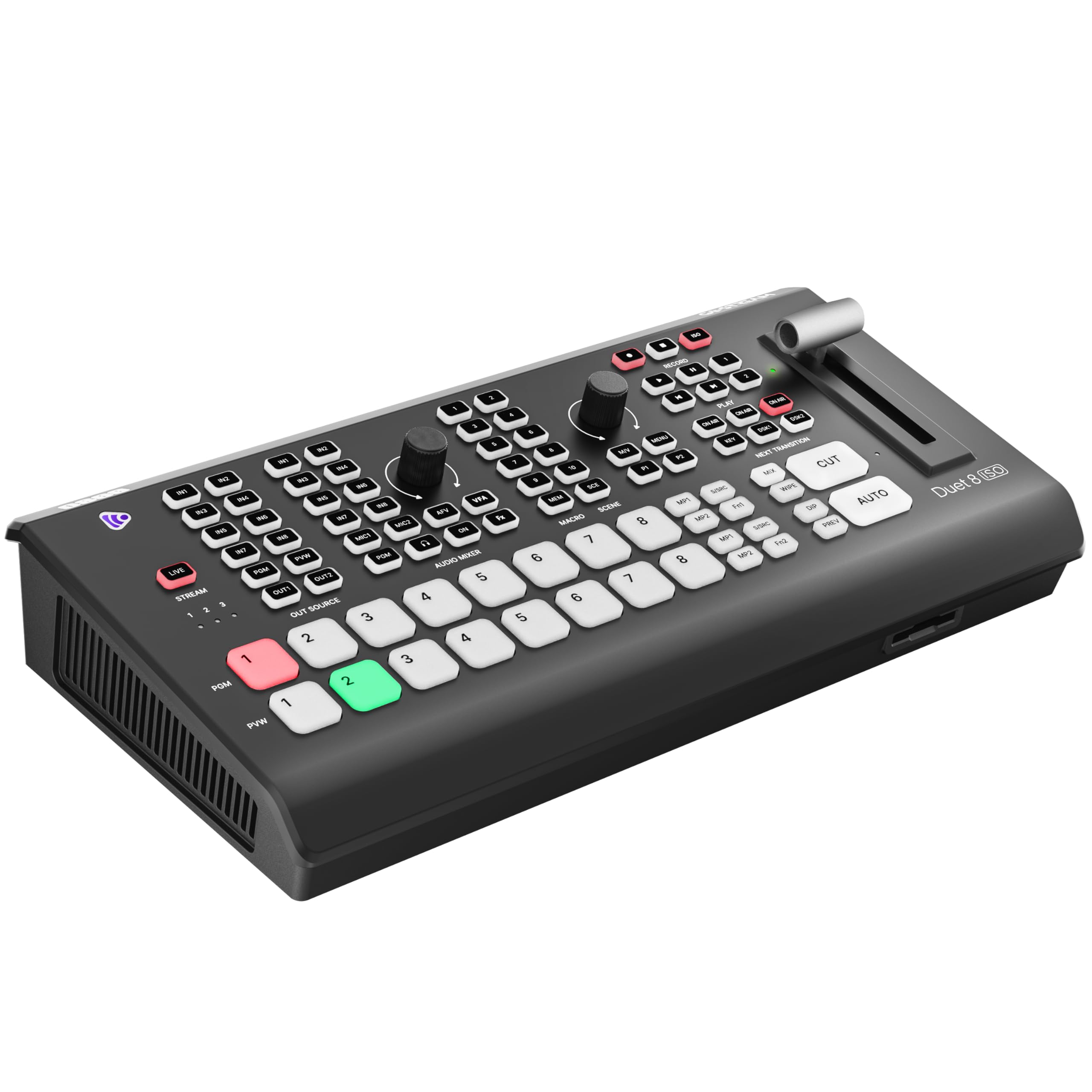 Osee GoStream Duet 8 ISO Mixer Video 8 Canali, 4×SDI + 4K HDMI, NDI HX/SRT/RTMP, 2 Webcam, Ingressi Audio XLR, Registrazione ISO Separata per podcast, YouTube e Facebook