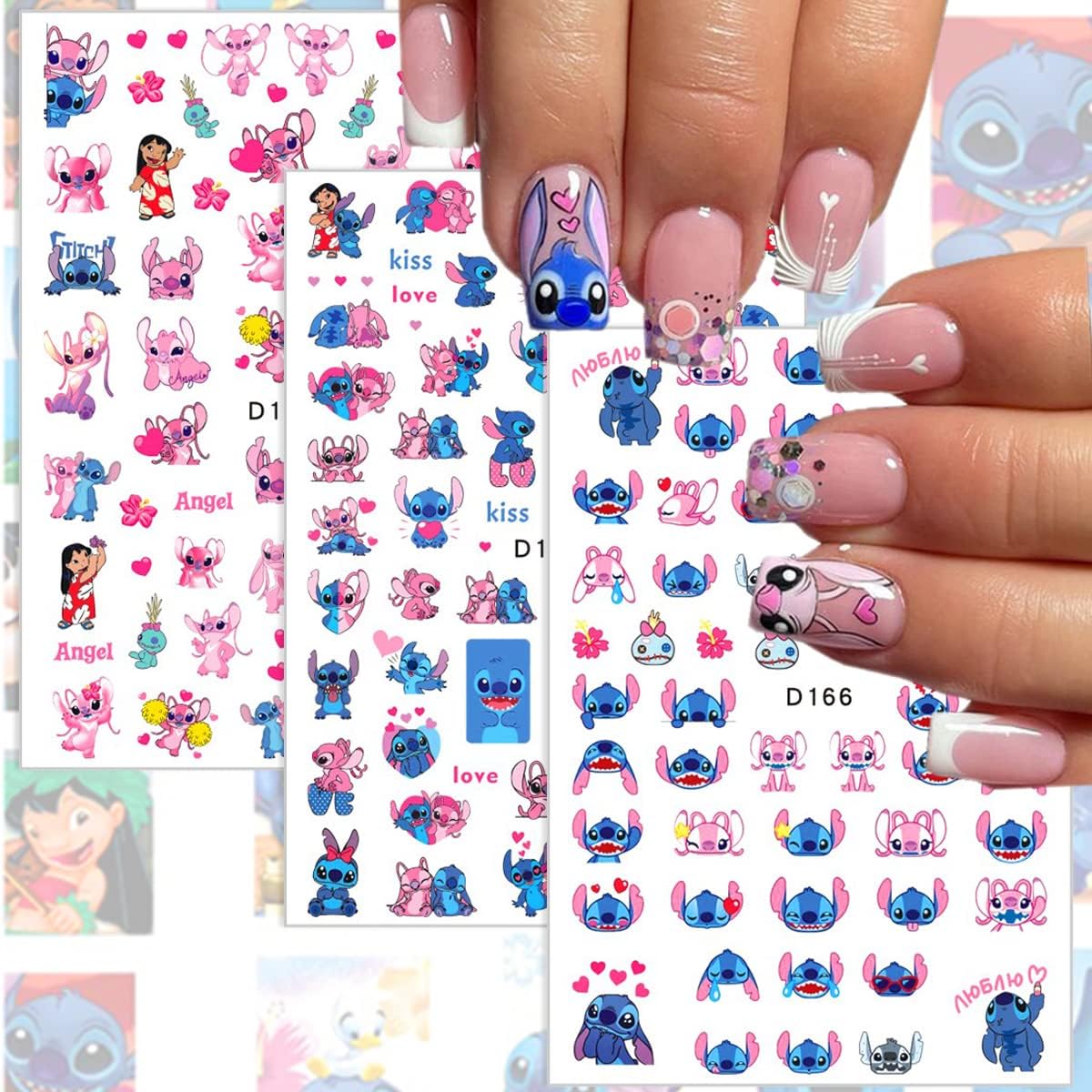 Kawaii Anime Nail Decals - 6 Sheets Cute Cartoon Designs, 3D Self-Adhesive, DIY Nail Art Charm