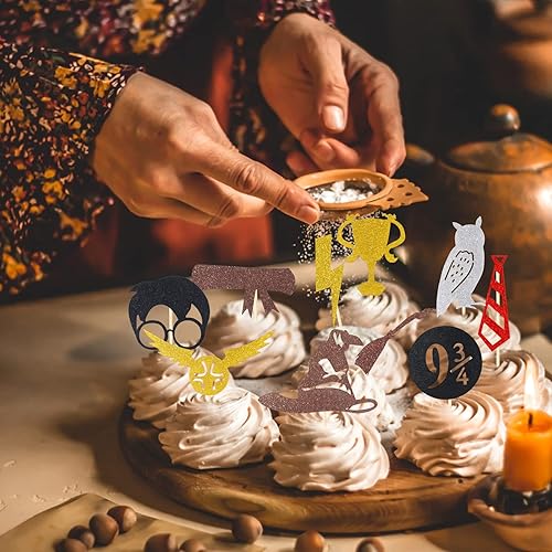 Miniatura 7 de CCINEE Paquete de 40 adornos de mago con brillantina, para cupcakes de inspiración mágica, temática mágica de mago escolar, baby shower, fiesta de