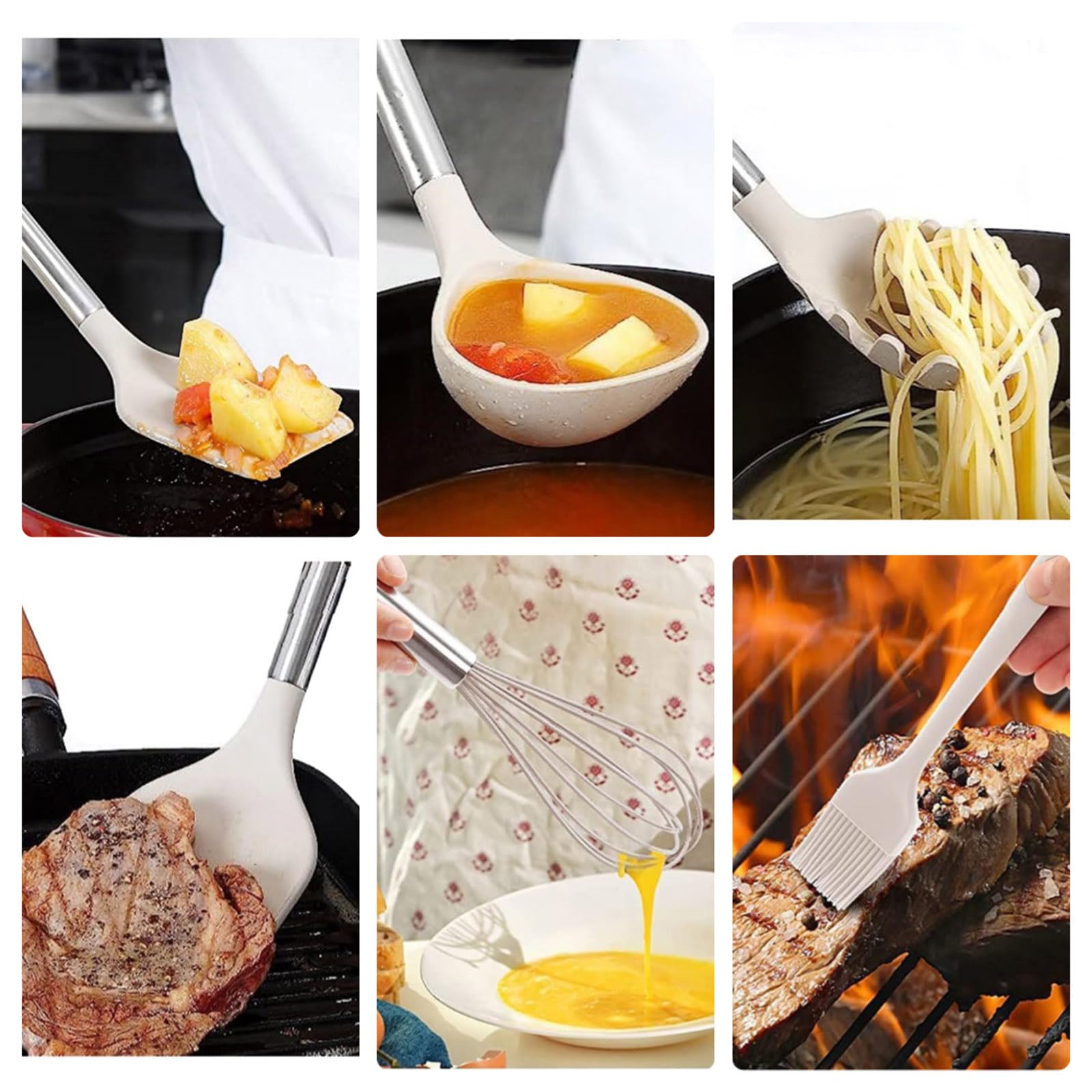 UXIYI Kitchen Utensils Set, Silicone Cooking Utensil Set, Cooking Tools Turner Spatula Set including Stainless Steel Handle - Image 4
