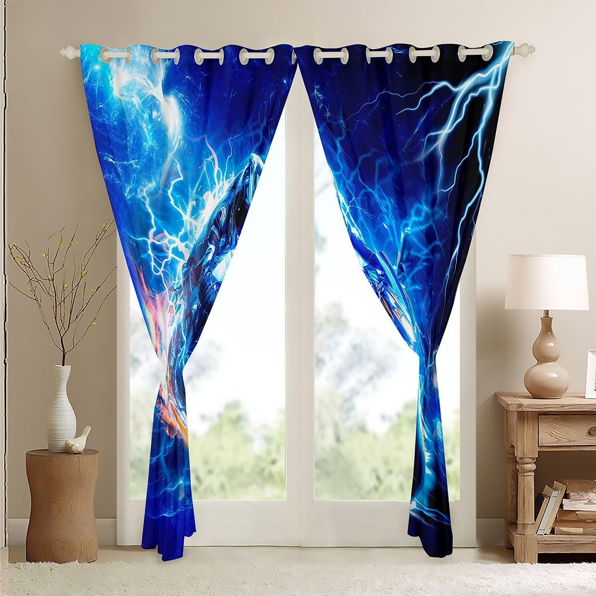 Feelyou Motocross Rider Window Treatments Extreme Sports Window Drapes Modern Motorcycle Curtains for Kids Boys Girls Dirt Bike Motorbike Window Curtains Bright Room Decor (2 Panels， 52 x 63 Inch) image 4