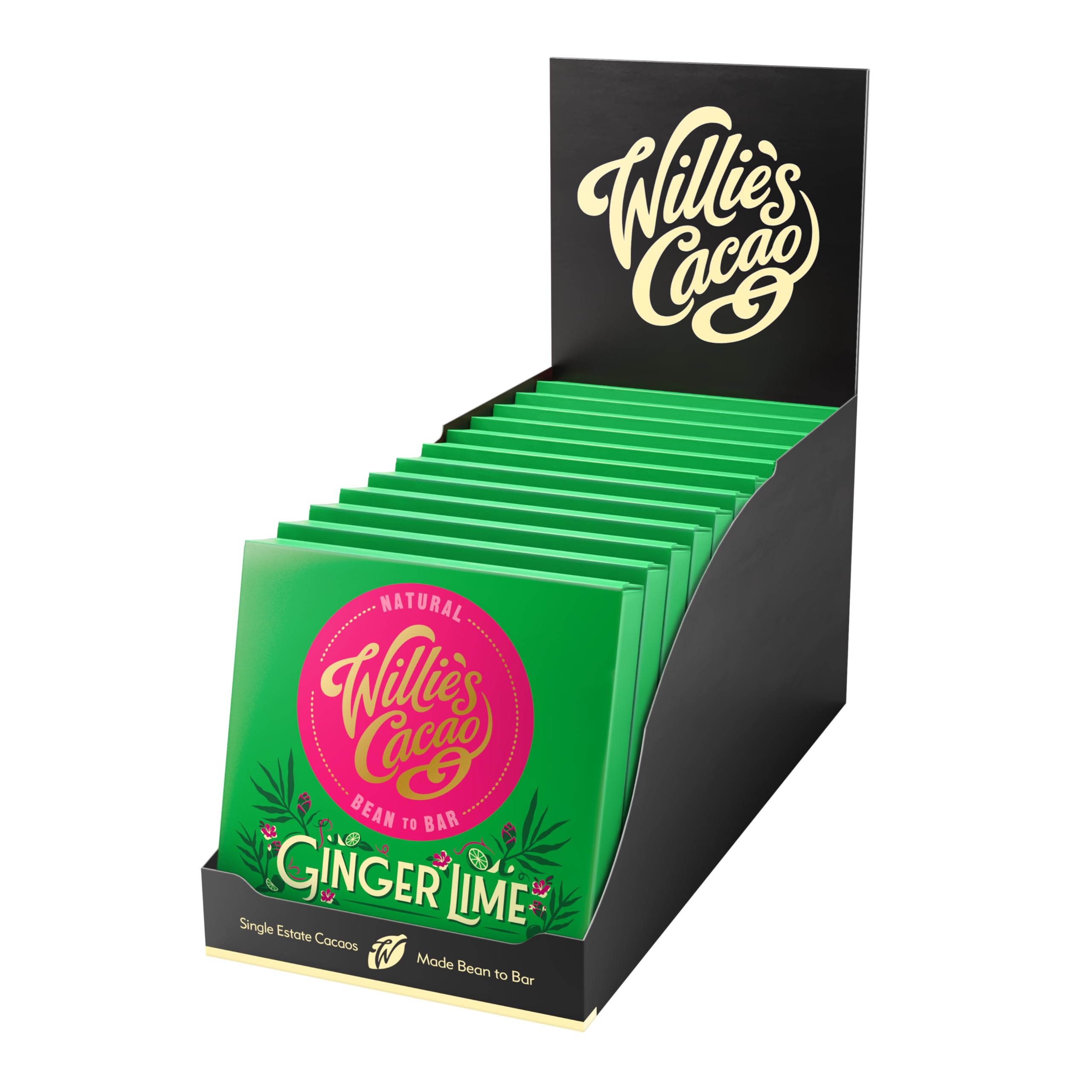 Willie's Cacao - Ginger Lime 70% Dark Chocolate bar - 50g x 12 multipack - Vegan - Artisan made