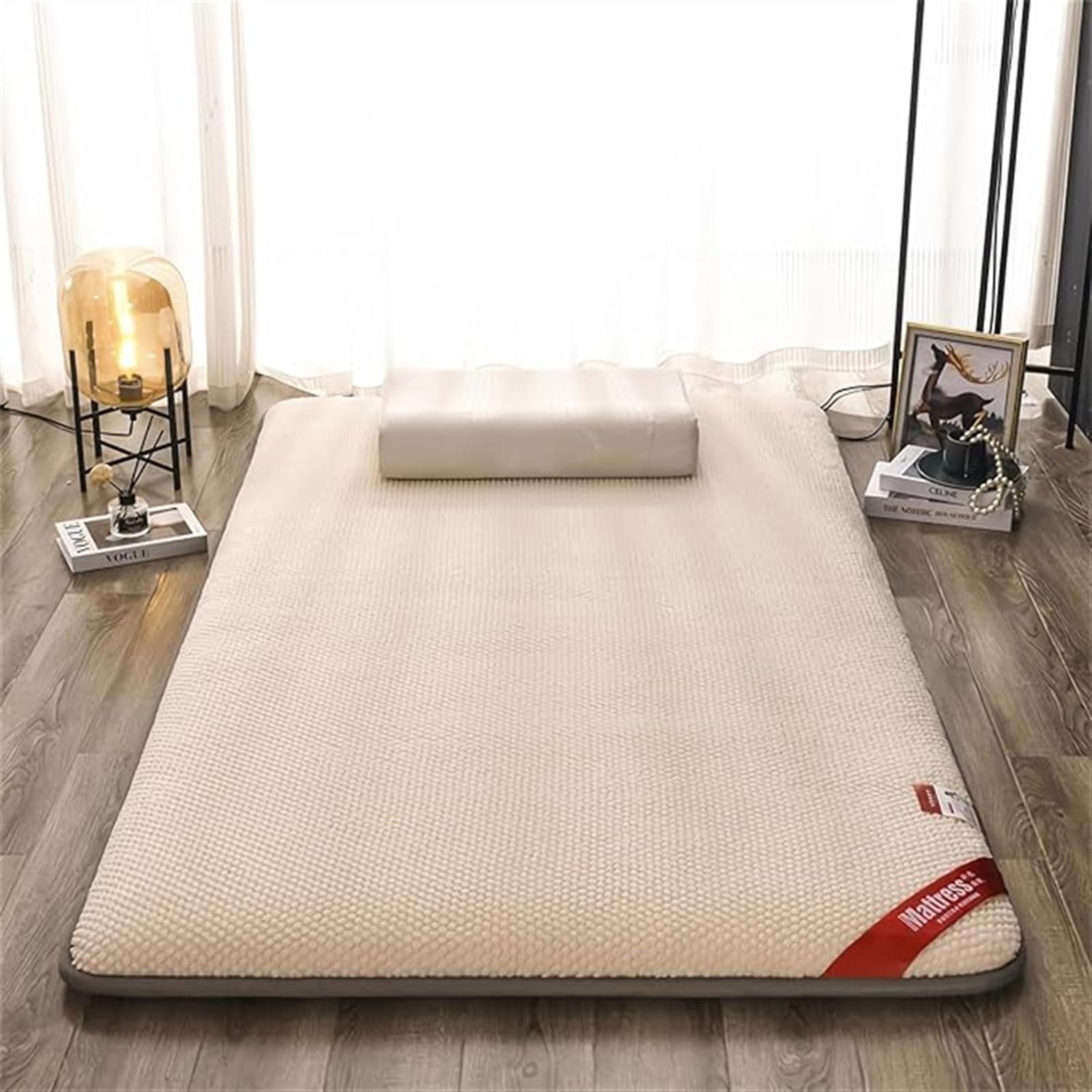 Colchón De Futón, Colchón De Tatami Tradicional Japonés, Colchón De Piso Plegable, Colchón De Cama Ultra Suave, Tapete De Tatami Doble Individual, Camping, Hogar (Color : White, Size : Twin