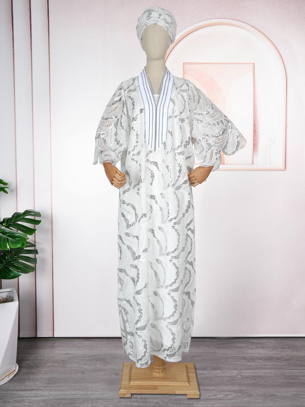 HD Women's African Style Bubu Dress Nigerian Luxury Lace Gown One Size - Image 2